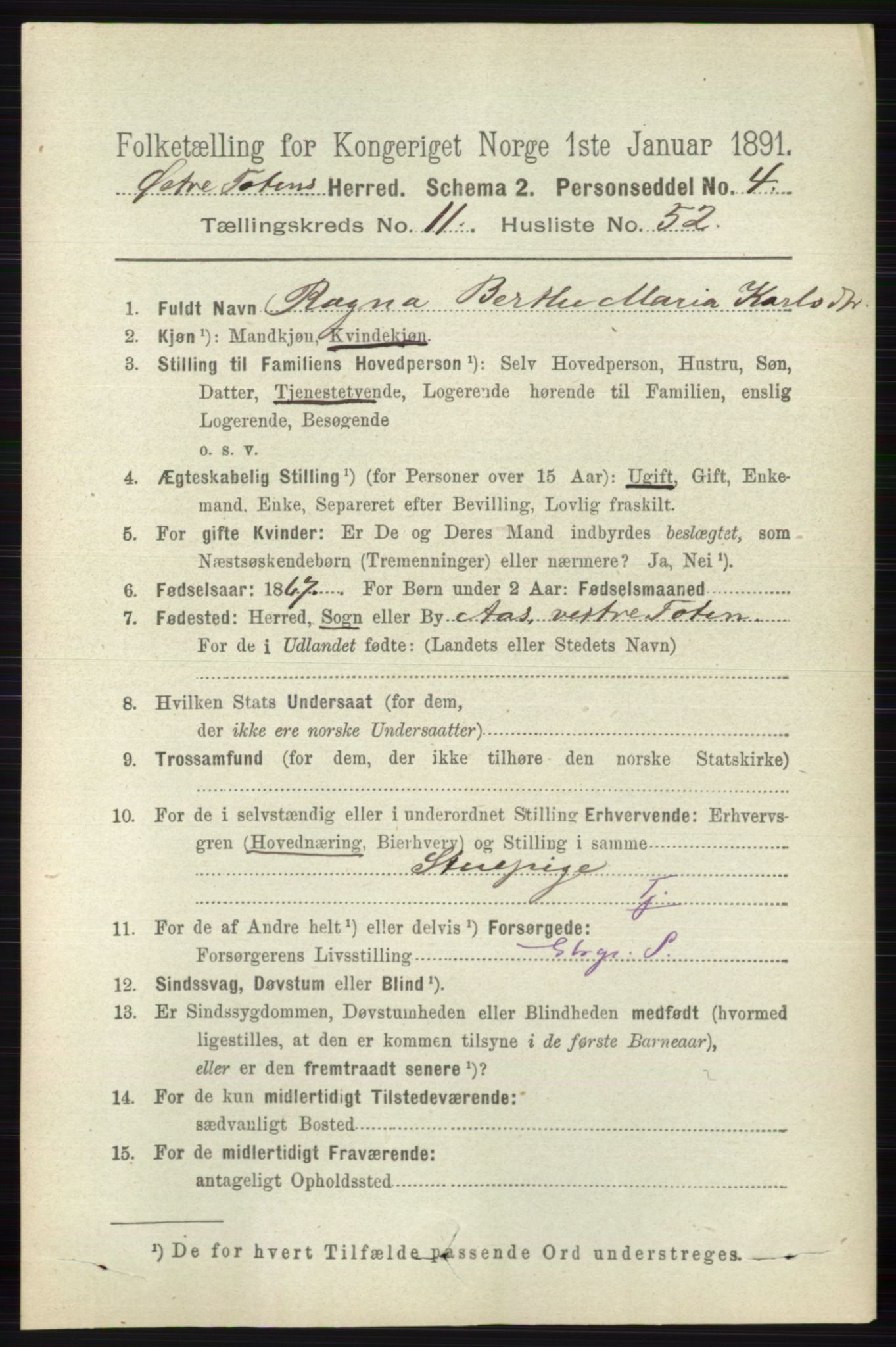 RA, 1891 census for 0528 Østre Toten, 1891, p. 7248