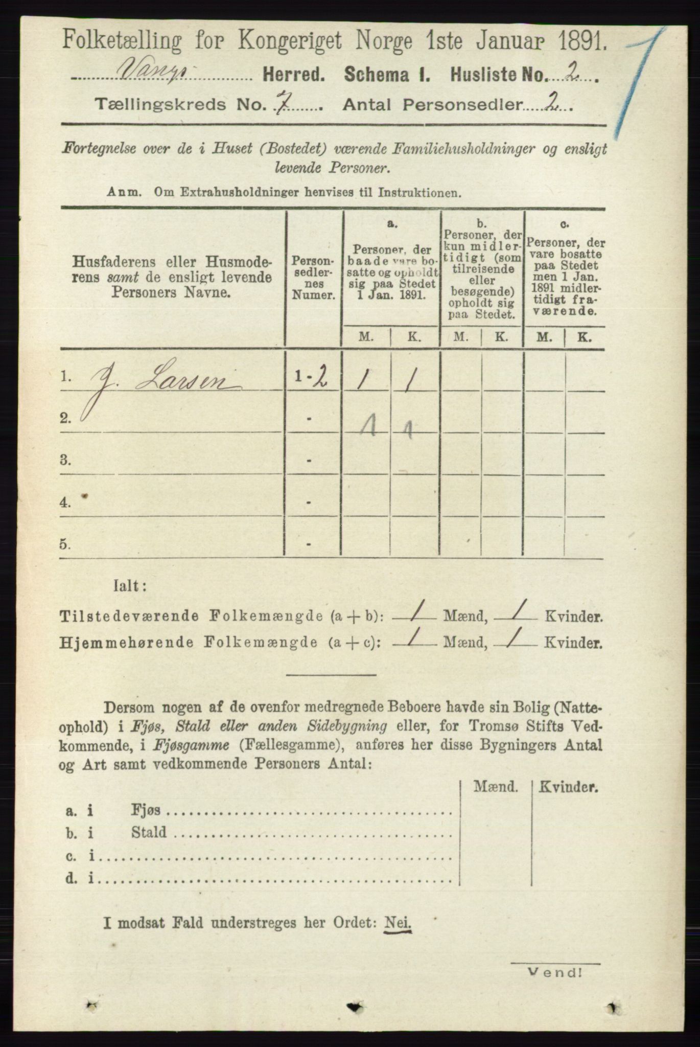 RA, 1891 census for 0414 Vang, 1891, p. 4921