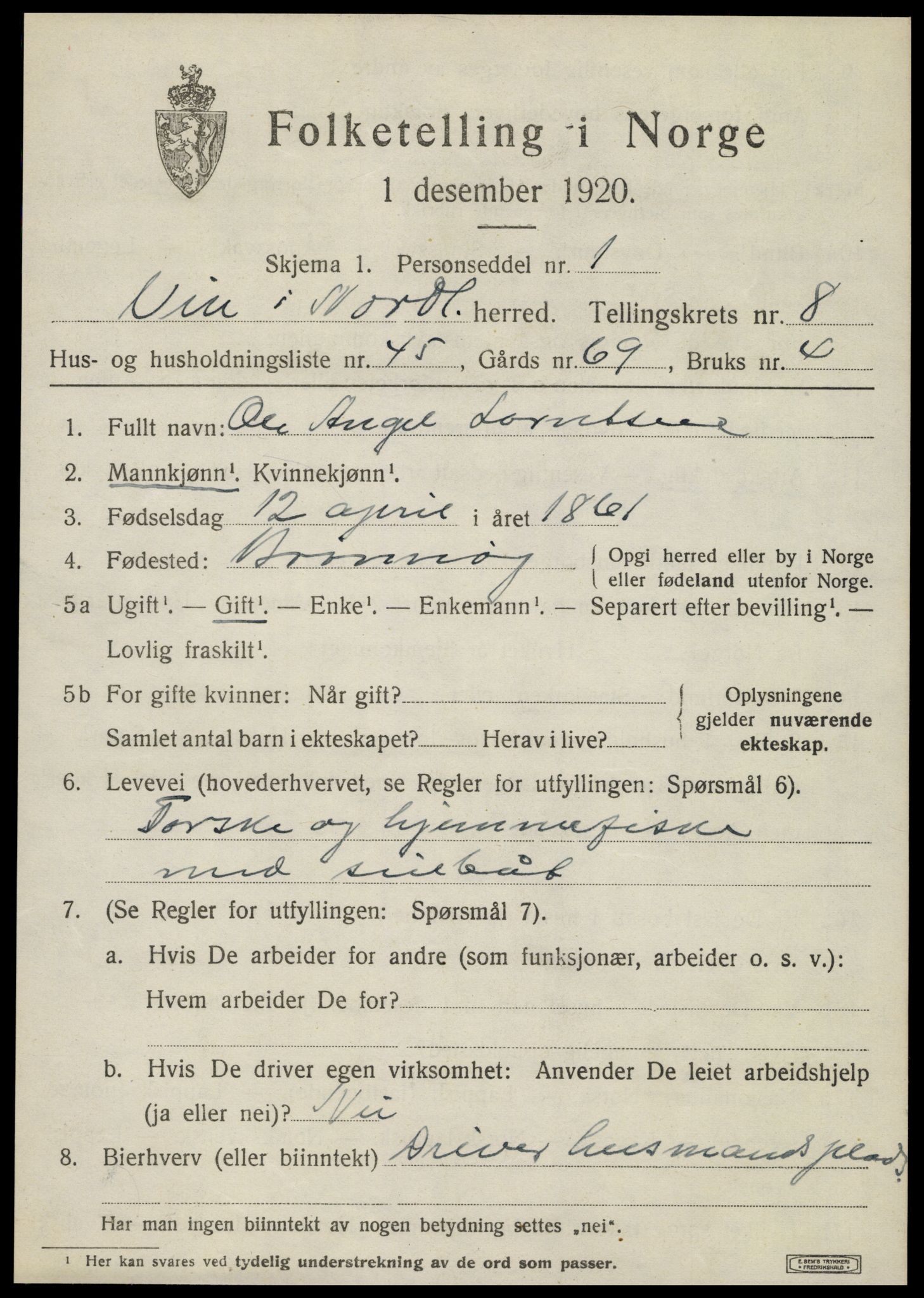 SAT, 1920 census for Vik, 1920, p. 5723