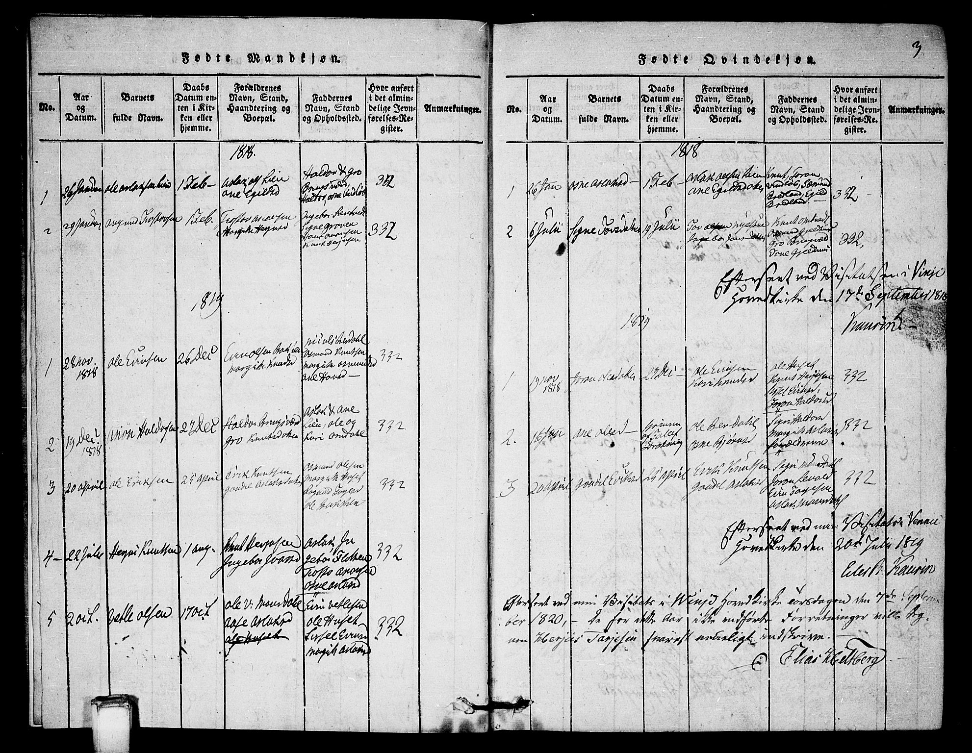 Vinje kirkebøker, SAKO/A-312/G/Gb/L0001: Parish register (copy) no. II 1, 1814-1843, p. 3