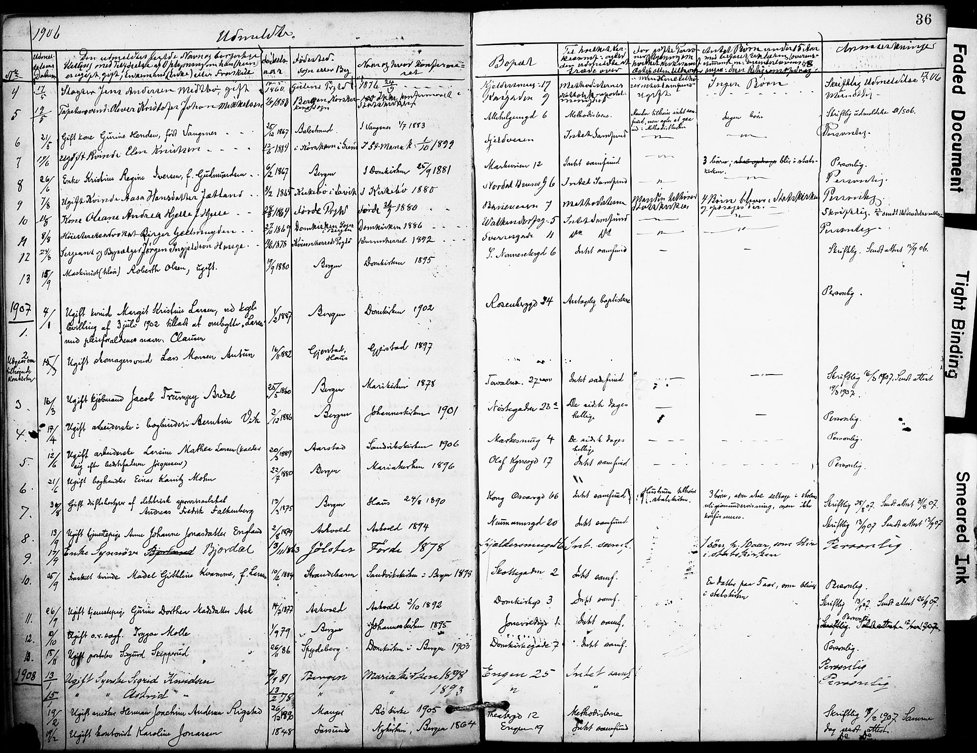 Domkirken sokneprestembete, SAB/A-74801/H/Haa: Parish register (official) no. I 1, 1887-1908, p. 36