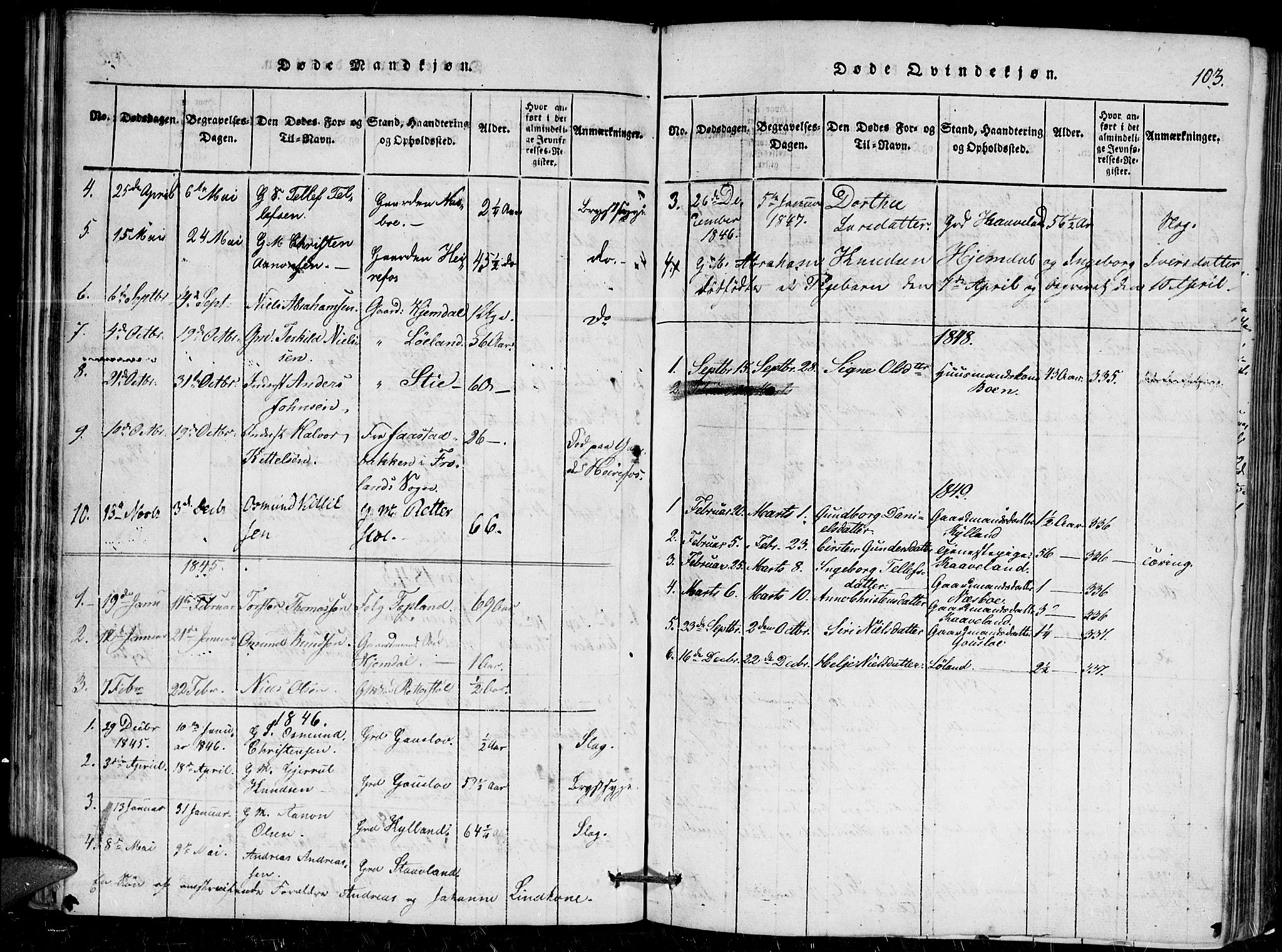 Herefoss sokneprestkontor, AV/SAK-1111-0019/F/Fa/Faa/L0001: Parish register (official) no. A 1, 1816-1860, p. 103