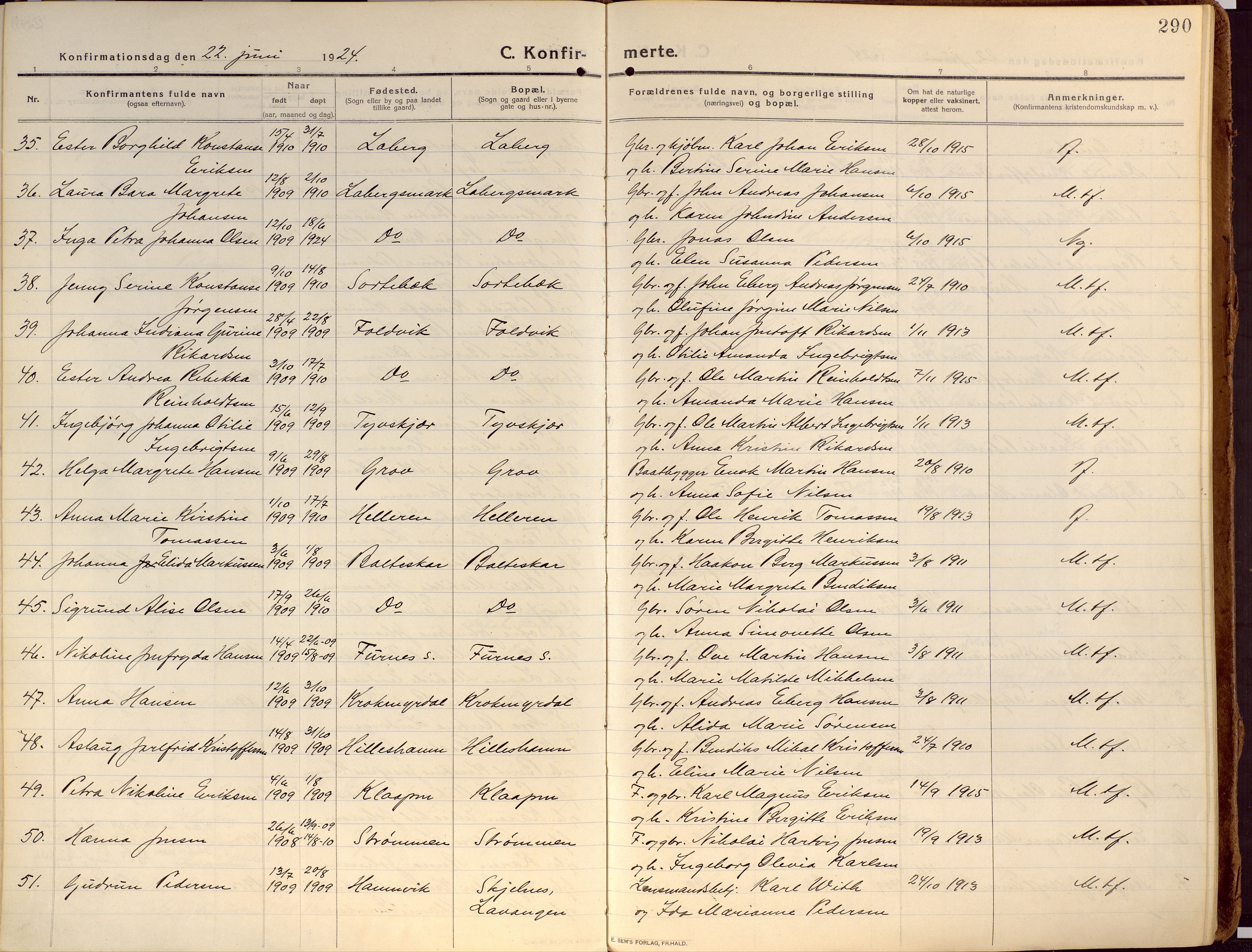 Ibestad sokneprestembete, AV/SATØ-S-0077/H/Ha/Haa/L0018kirke: Parish register (official) no. 18, 1915-1929, p. 290