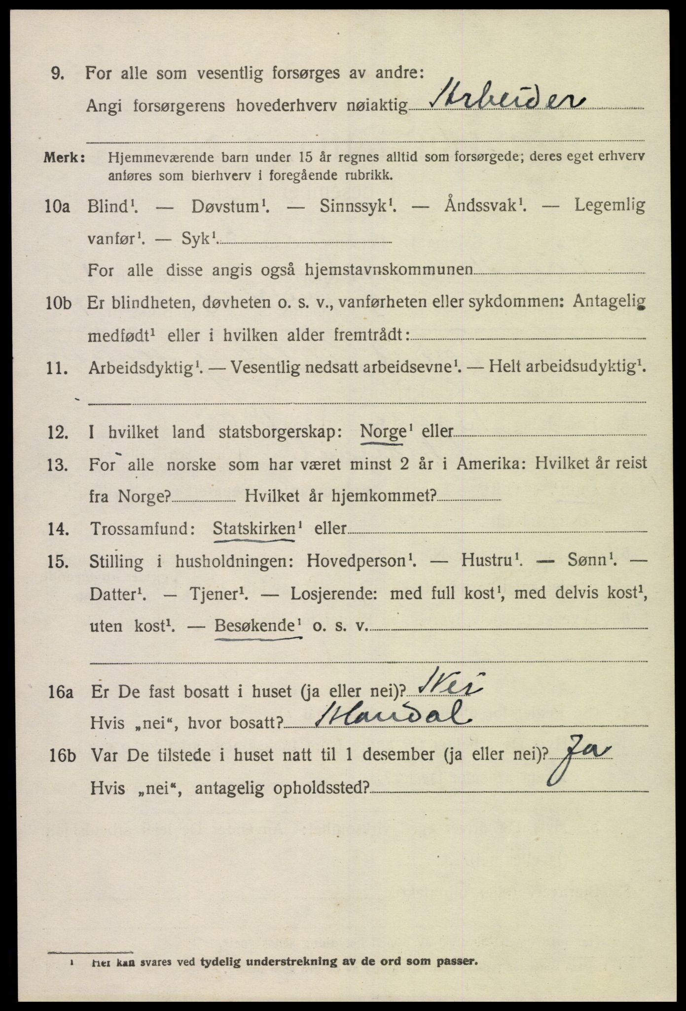 SAK, 1920 census for Sør-Audnedal, 1920, p. 4542