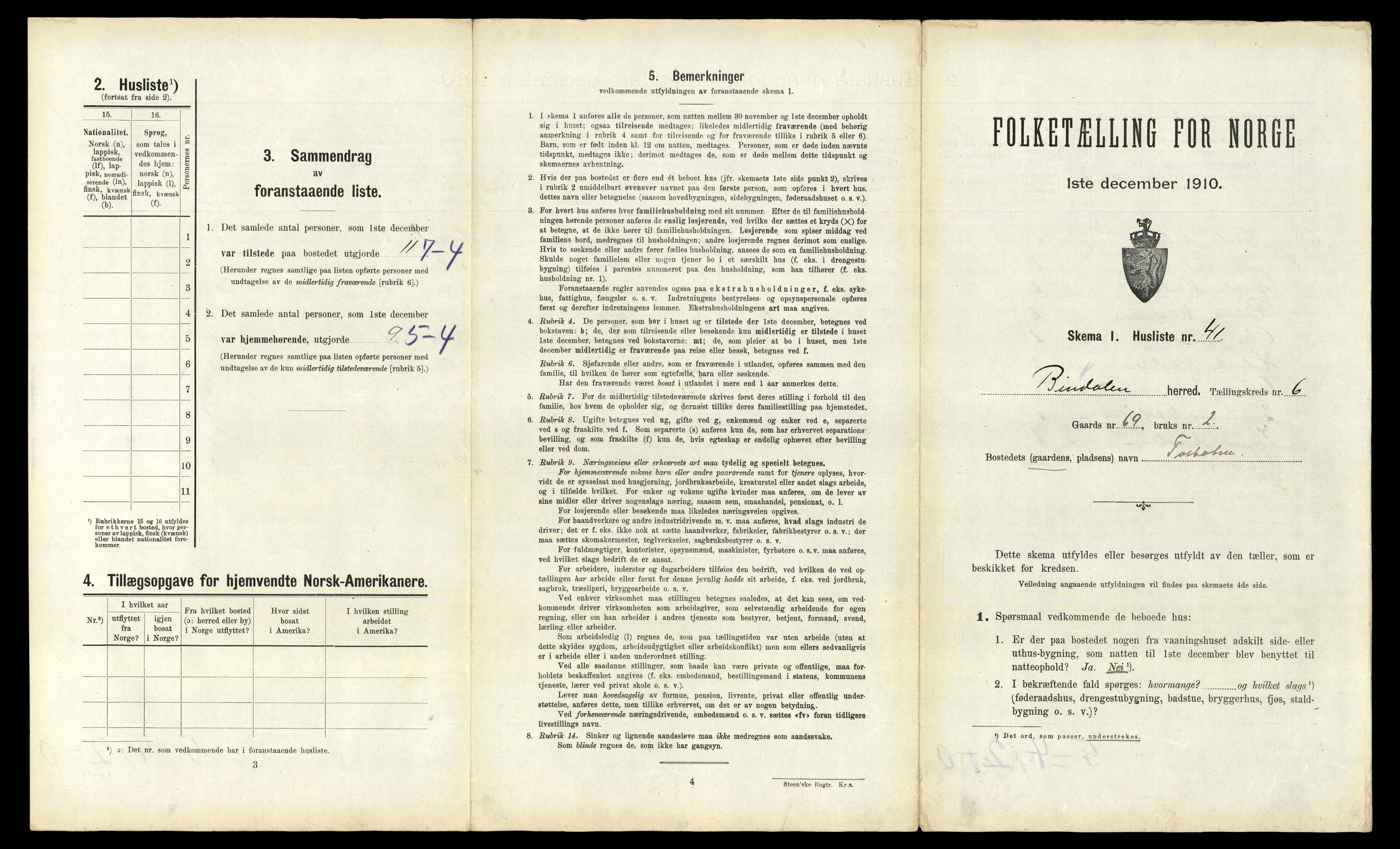 RA, 1910 census for Bindal, 1910, p. 630