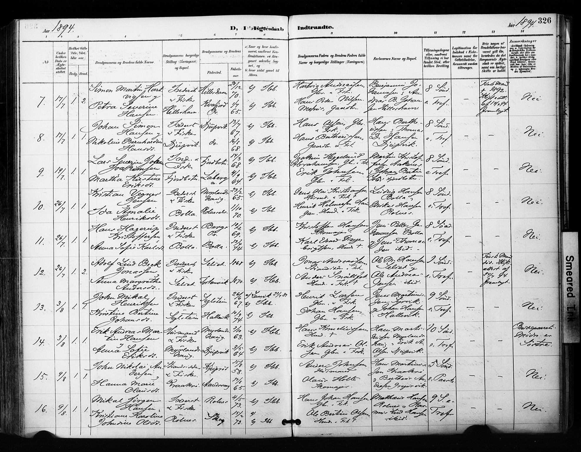 Ibestad sokneprestembete, SATØ/S-0077/H/Ha/Haa/L0012kirke: Parish register (official) no. 12, 1890-1900, p. 326