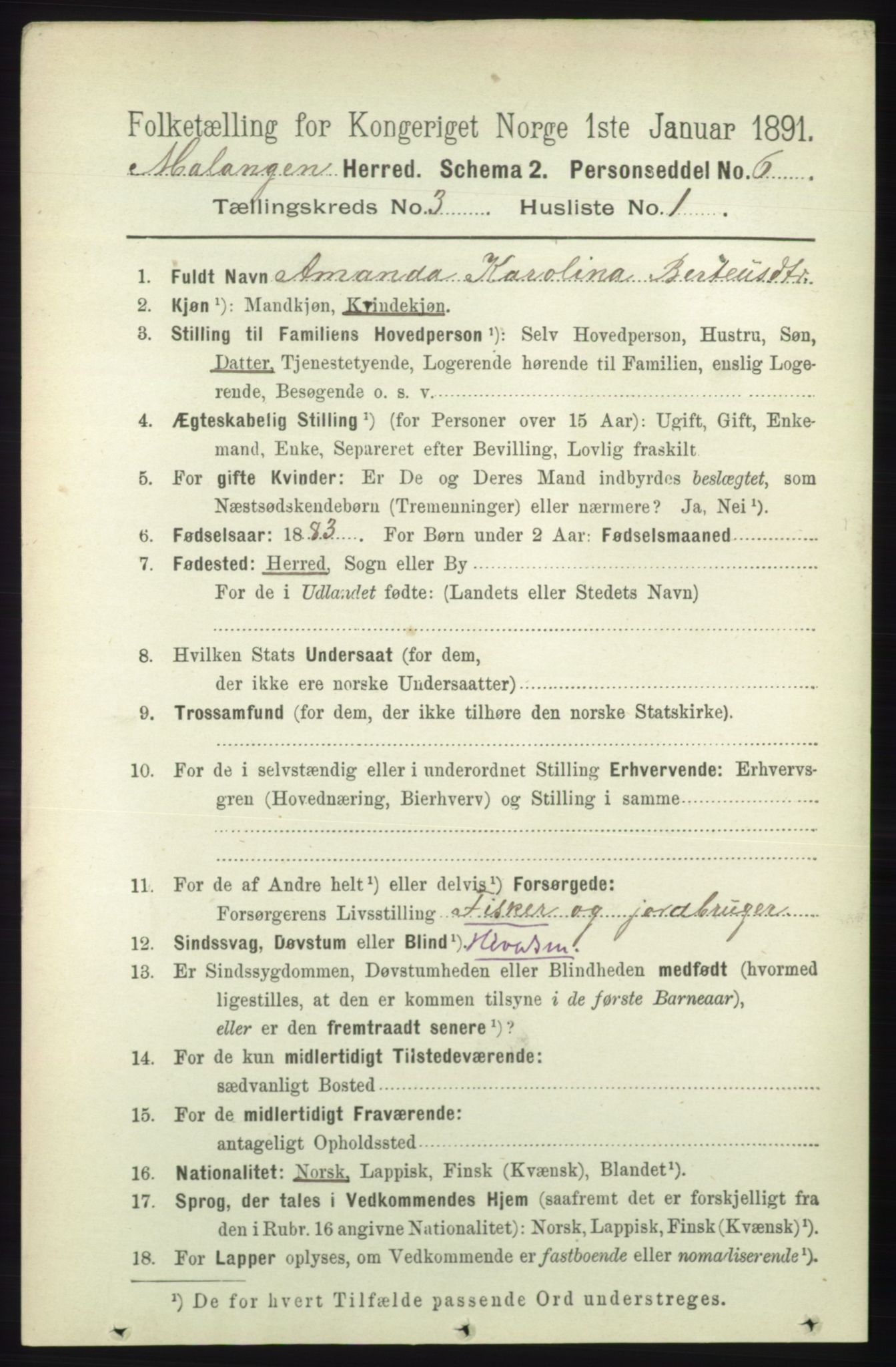 RA, 1891 census for 1932 Malangen, 1891, p. 740