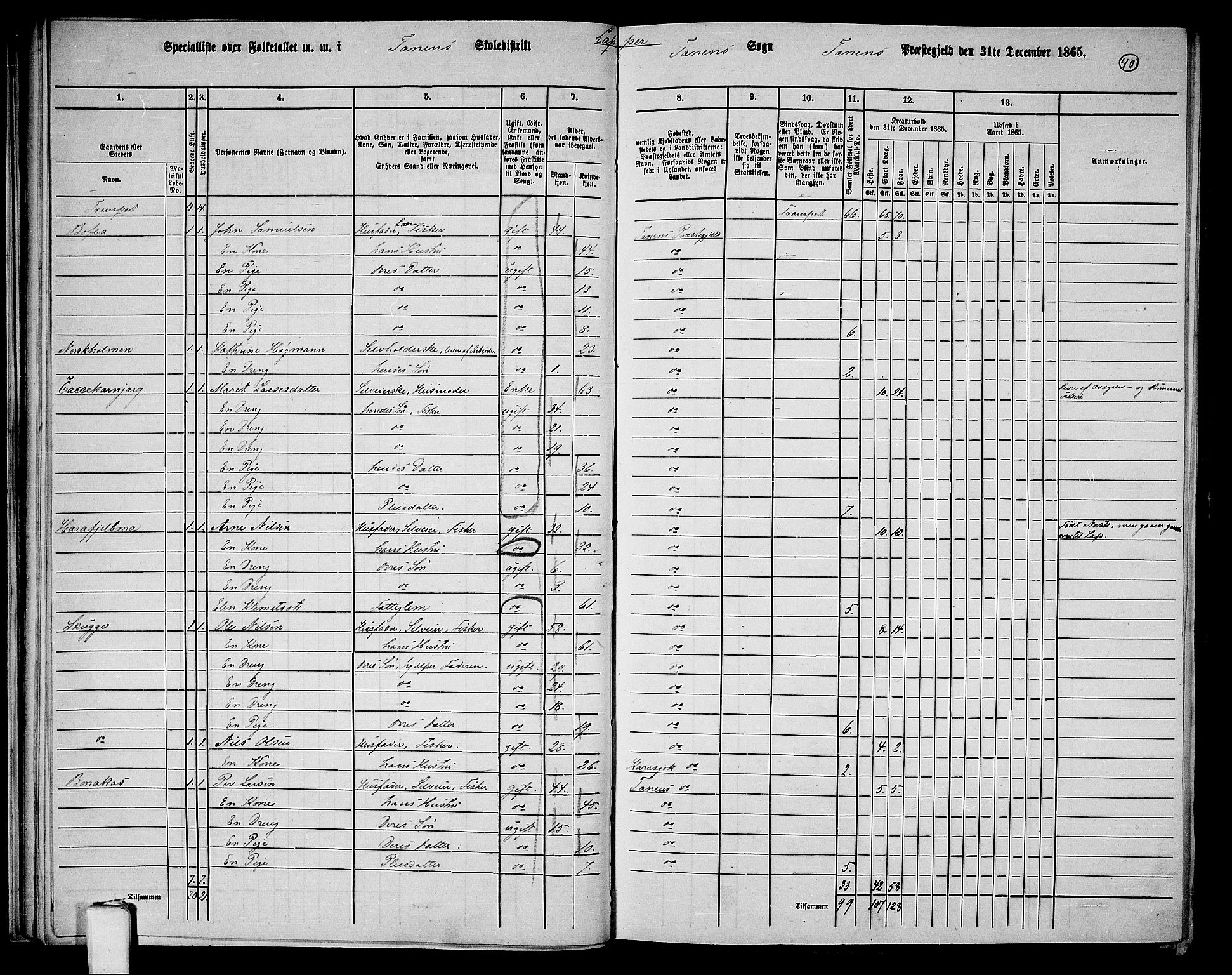 RA, 1865 census for Tana, 1865, p. 30