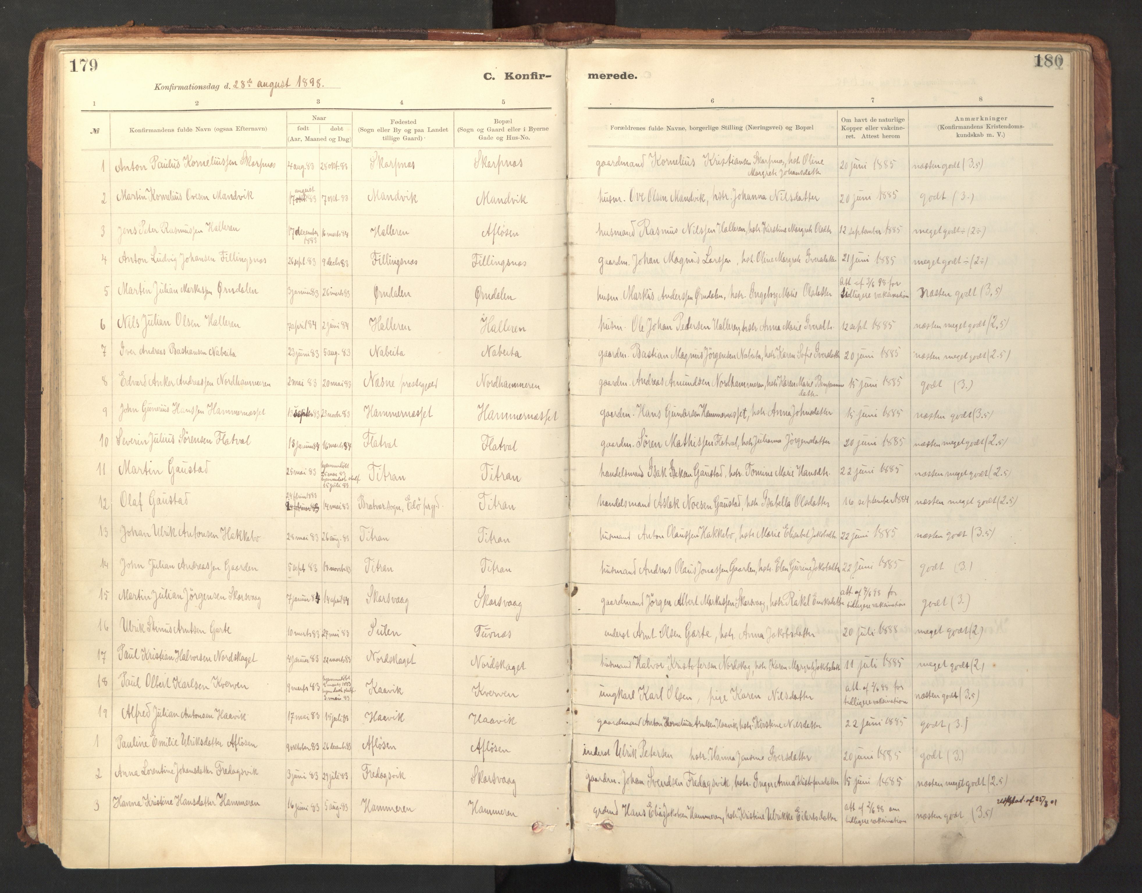 Ministerialprotokoller, klokkerbøker og fødselsregistre - Sør-Trøndelag, SAT/A-1456/641/L0596: Parish register (official) no. 641A02, 1898-1915, p. 179-180