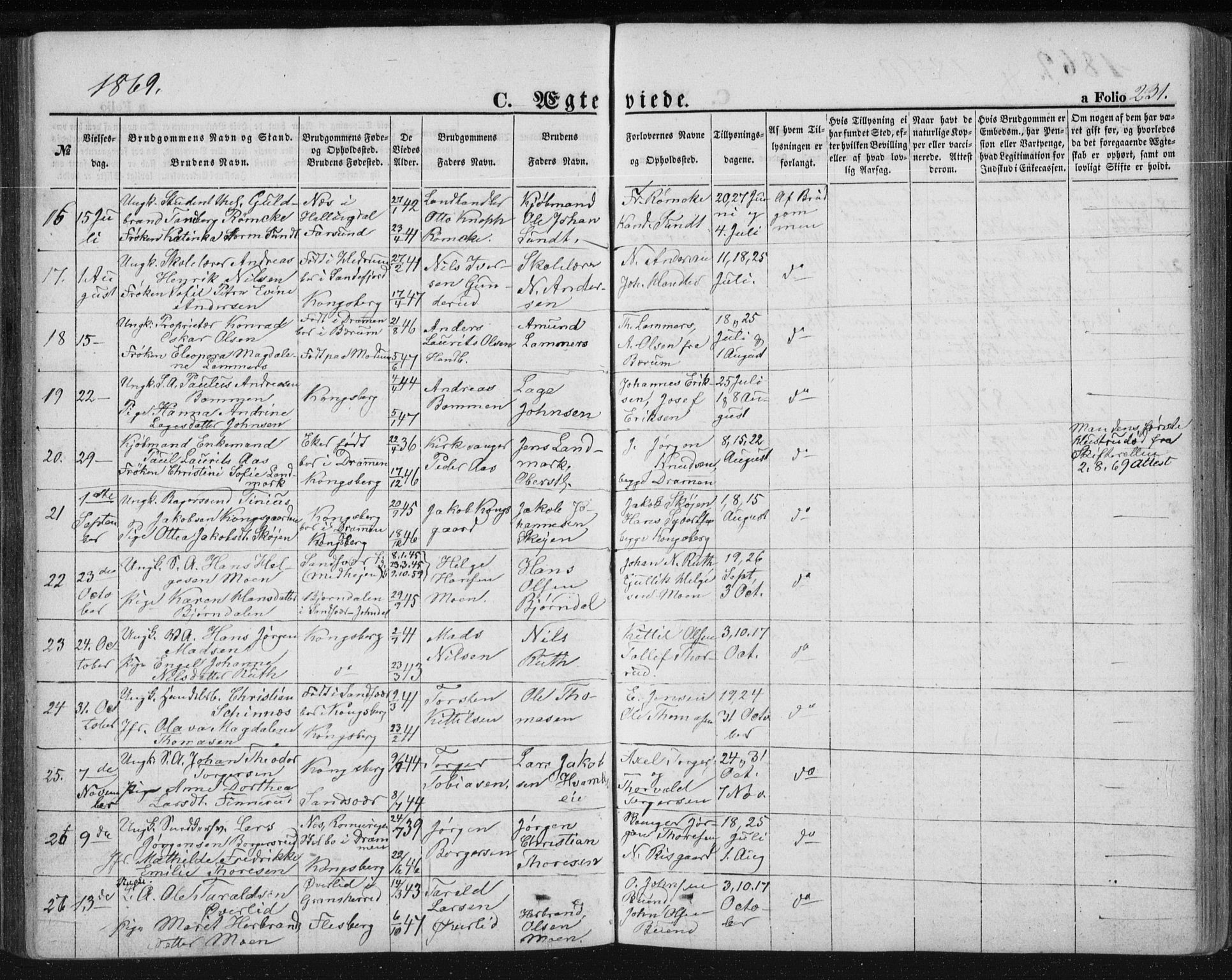 Kongsberg kirkebøker, SAKO/A-22/F/Fa/L0010: Parish register (official) no. I 10, 1859-1875, p. 231