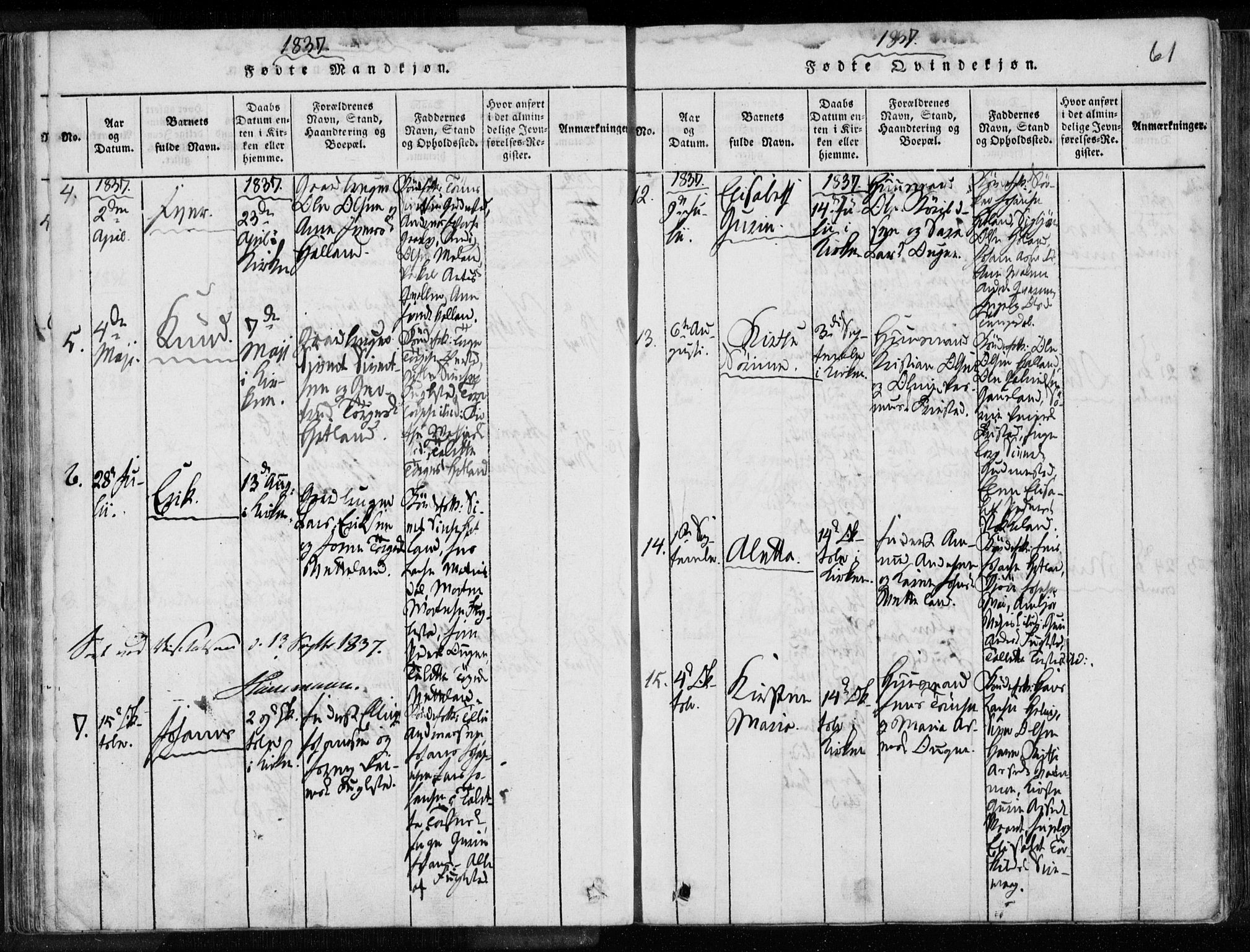 Eigersund sokneprestkontor, AV/SAST-A-101807/S08/L0008: Parish register (official) no. A 8, 1816-1847, p. 61