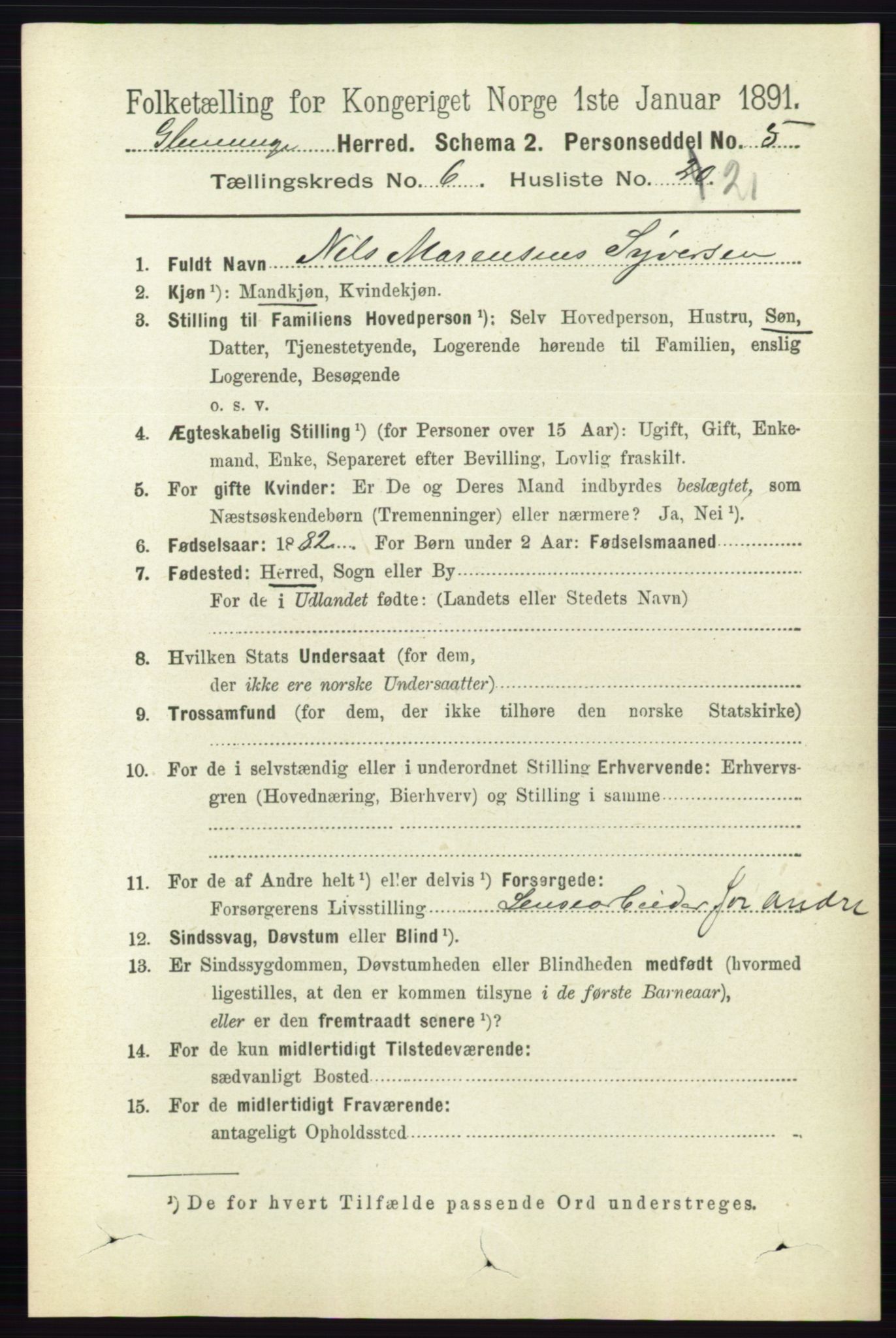 RA, 1891 census for 0132 Glemmen, 1891, p. 7668