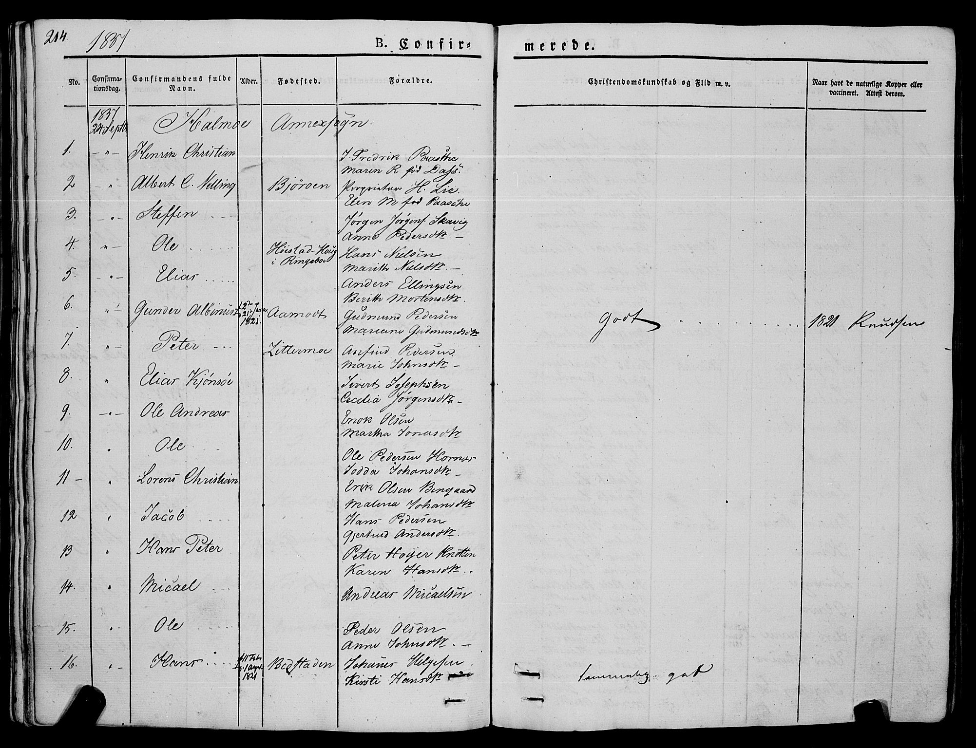 Ministerialprotokoller, klokkerbøker og fødselsregistre - Nord-Trøndelag, SAT/A-1458/773/L0614: Parish register (official) no. 773A05, 1831-1856, p. 214