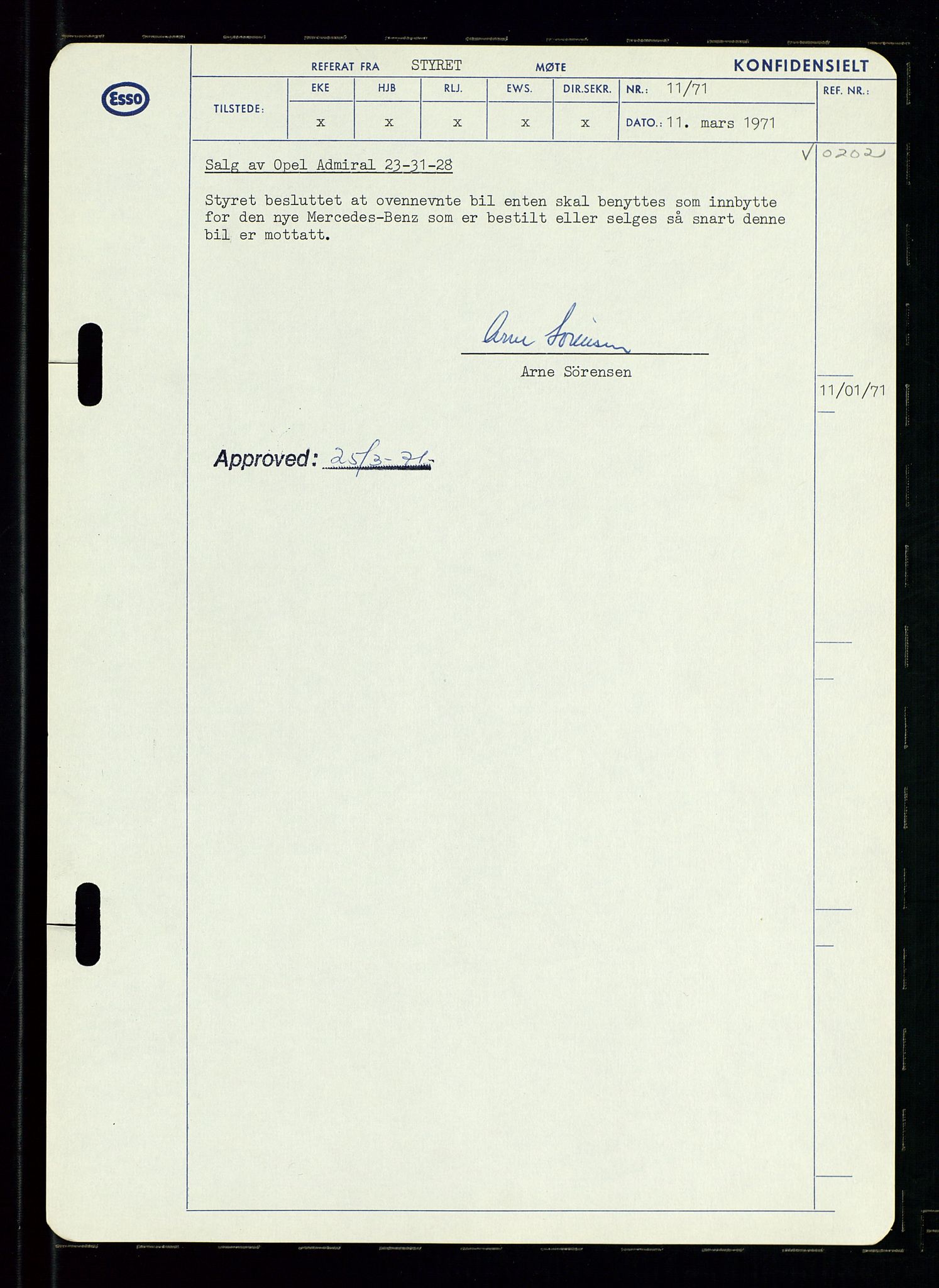 Pa 0982 - Esso Norge A/S, AV/SAST-A-100448/A/Aa/L0003/0002: Den administrerende direksjon Board minutes (styrereferater) og Bedriftforsamlingsprotokoll / Den administrerende direksjon Board minutes (styrereferater), 1970-1974, p. 156