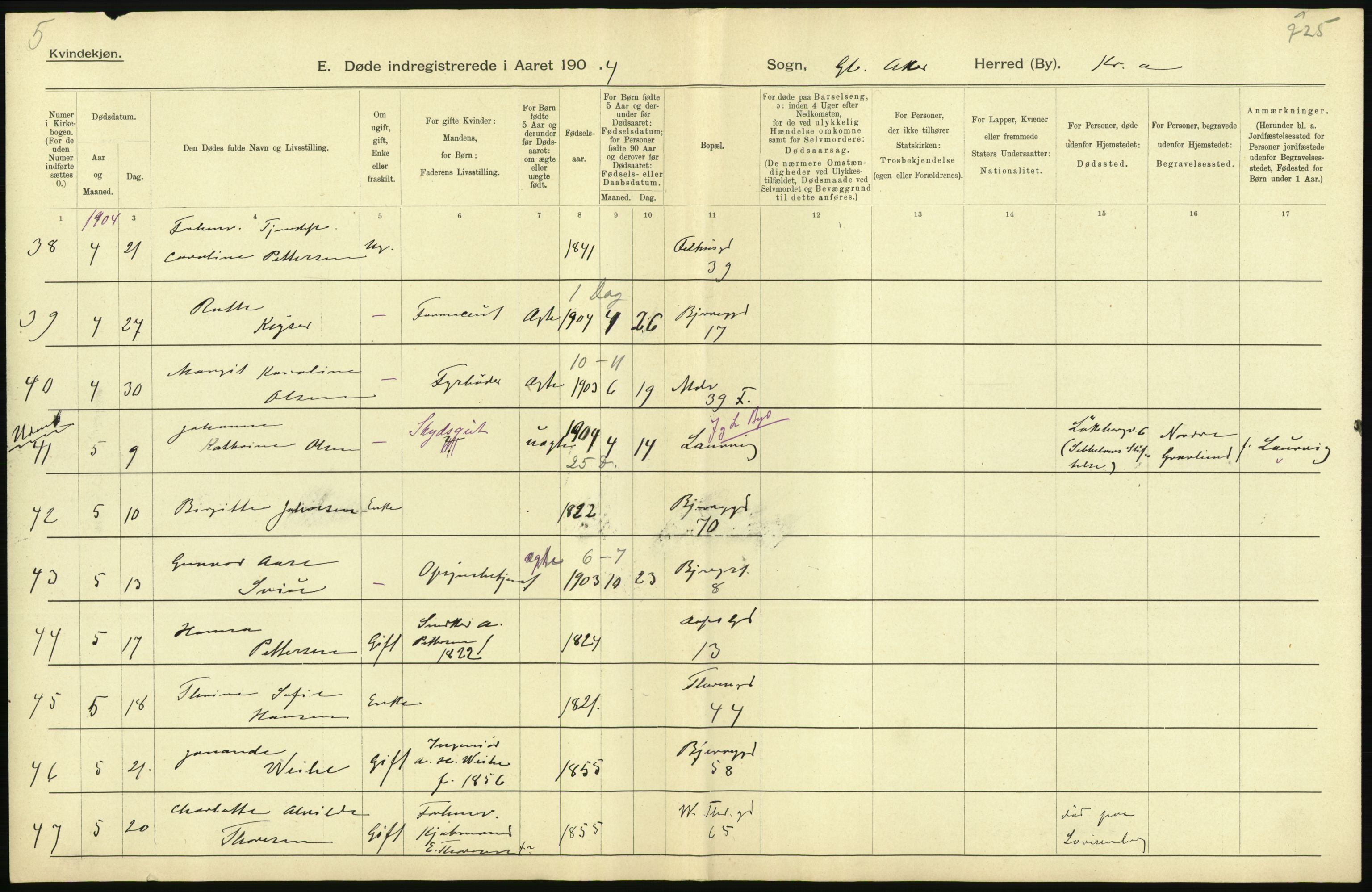 Statistisk sentralbyrå, Sosiodemografiske emner, Befolkning, AV/RA-S-2228/D/Df/Dfa/Dfab/L0004: Kristiania: Gifte, døde, 1904, p. 373