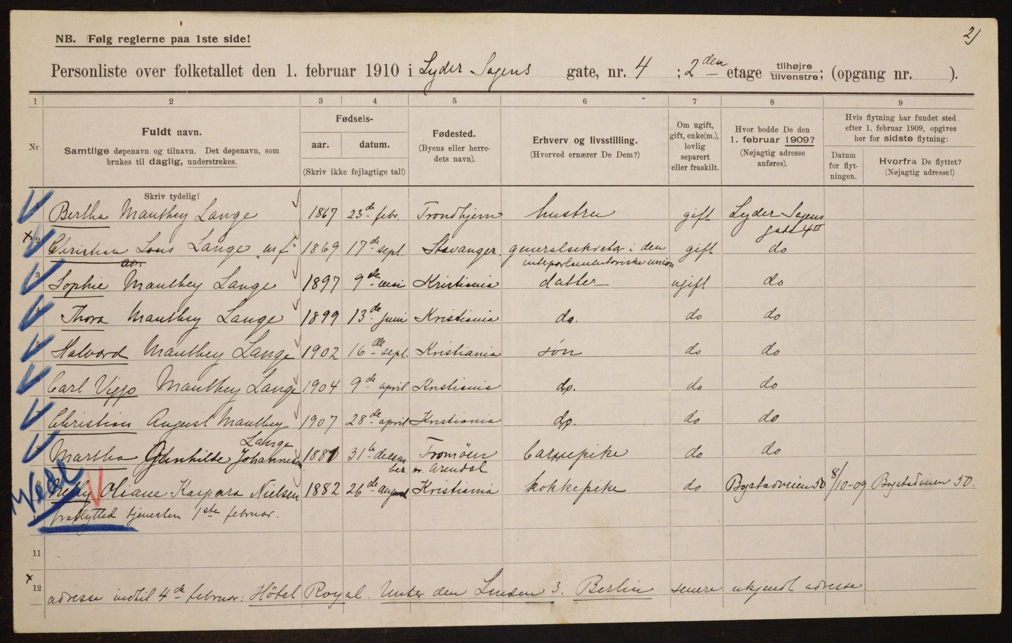 OBA, Municipal Census 1910 for Kristiania, 1910, p. 56452