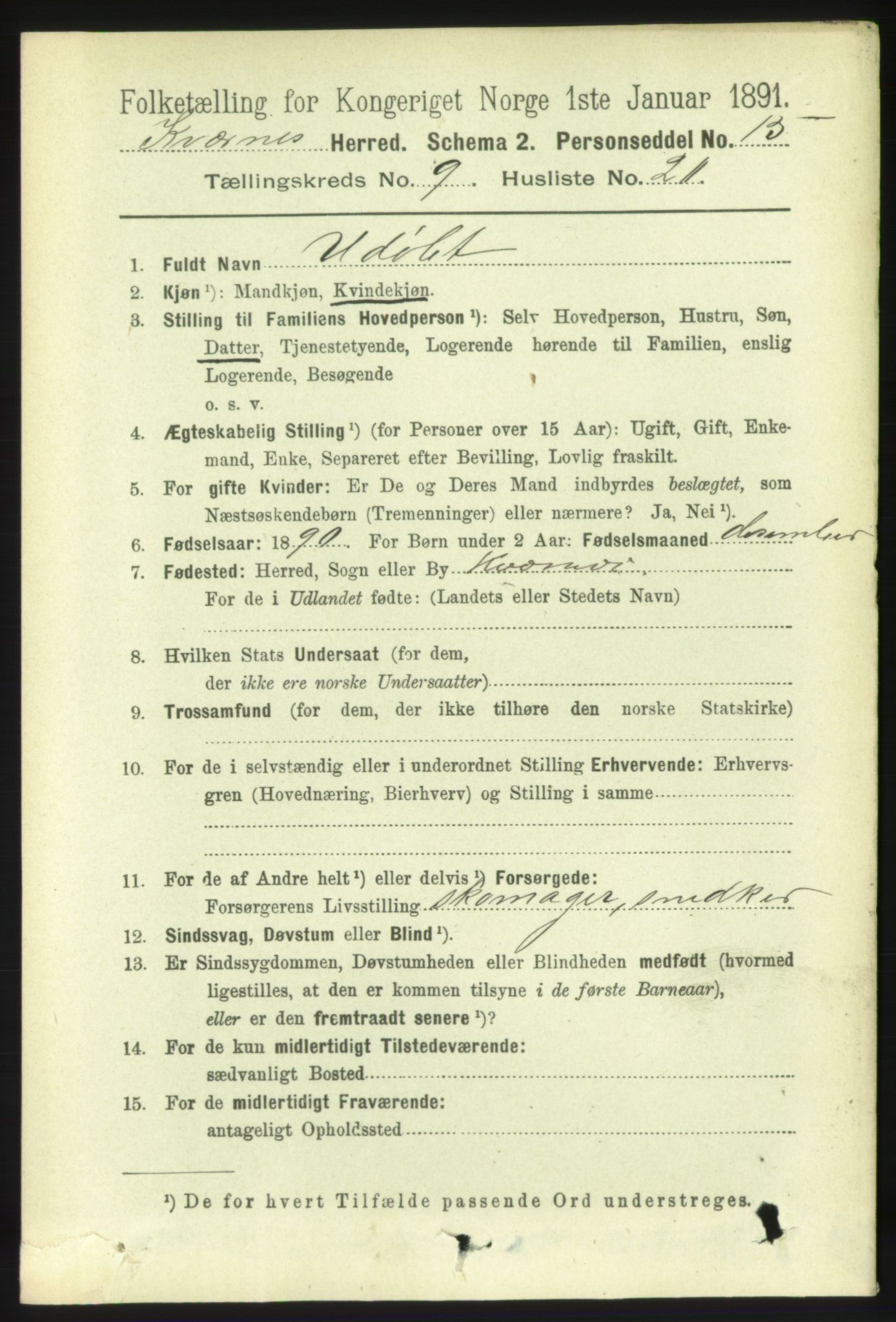 RA, 1891 census for 1553 Kvernes, 1891, p. 4103