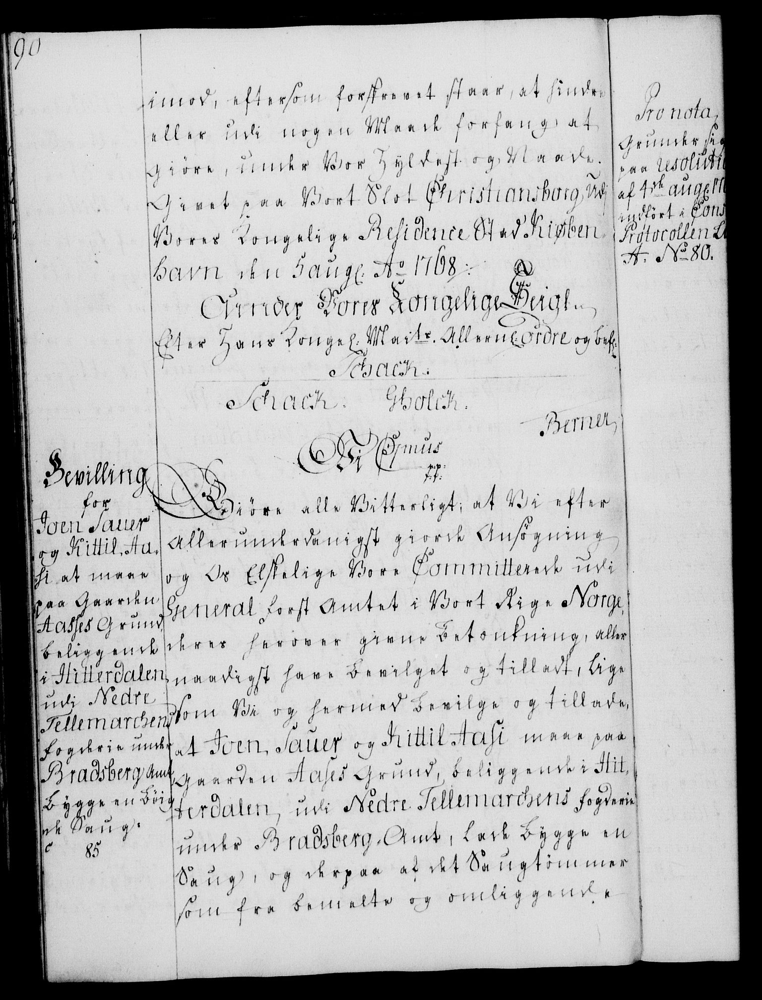 Rentekammeret, Kammerkanselliet, AV/RA-EA-3111/G/Gg/Gga/L0008: Norsk ekspedisjonsprotokoll med register (merket RK 53.8), 1768-1771, p. 90