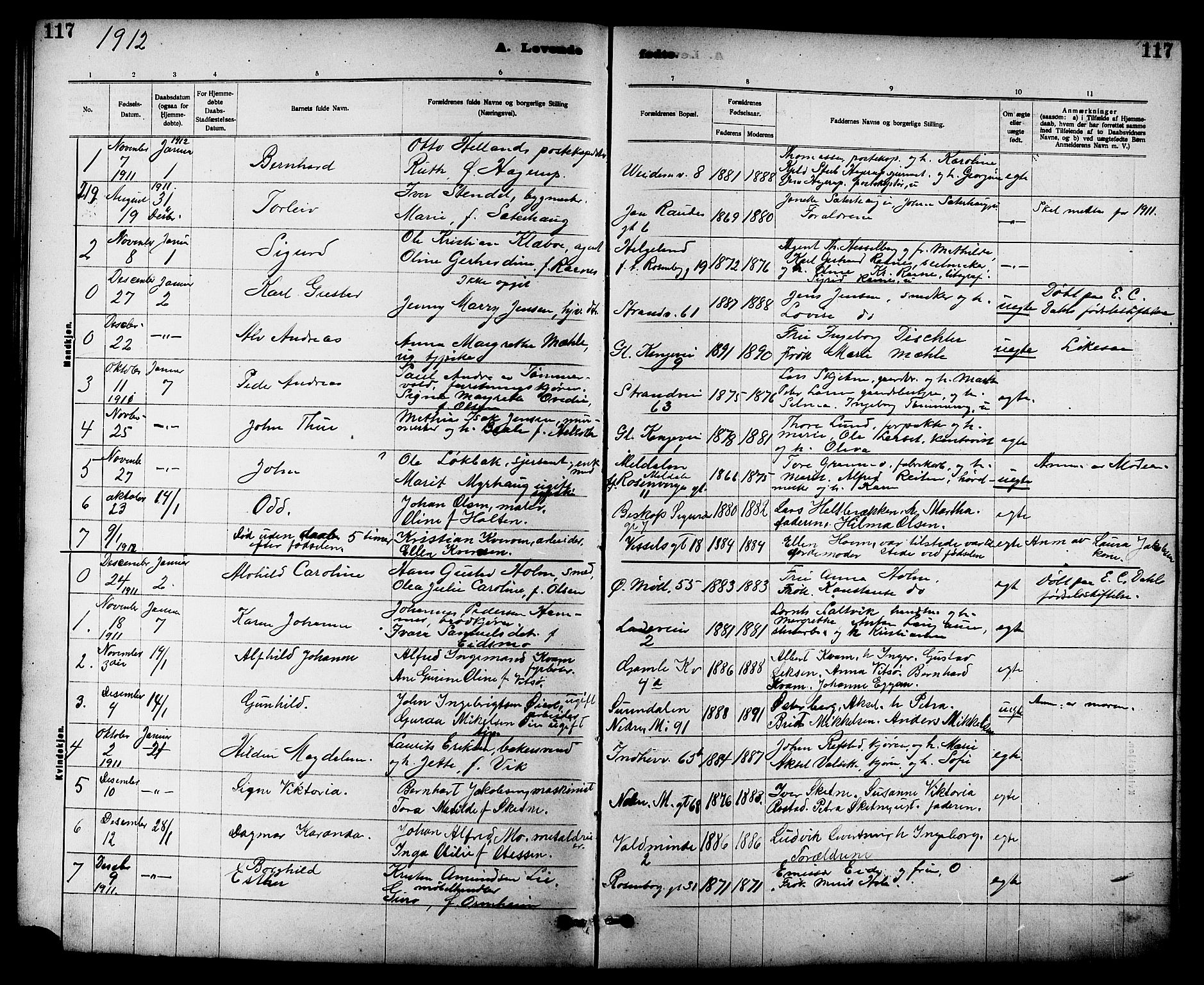 Ministerialprotokoller, klokkerbøker og fødselsregistre - Sør-Trøndelag, SAT/A-1456/605/L0254: Parish register (copy) no. 605C01, 1908-1916, p. 117