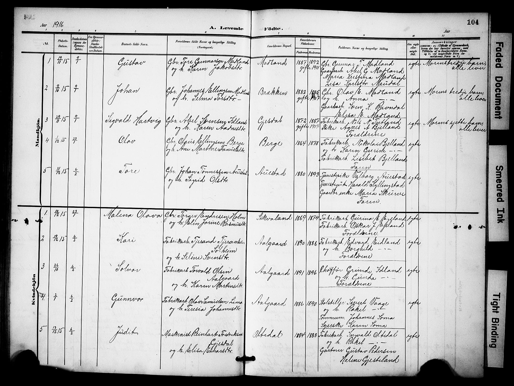 Lye sokneprestkontor, AV/SAST-A-101794/001/30BB/L0009: Parish register (copy) no. B 9, 1902-1923, p. 104