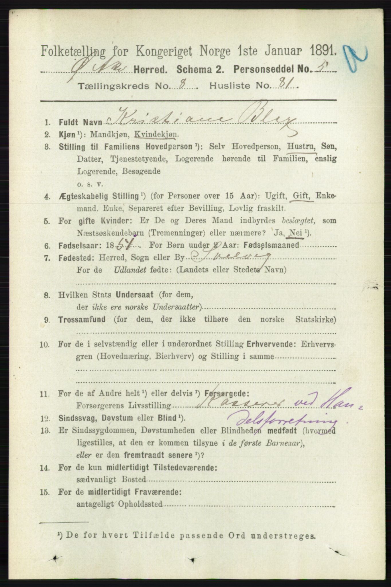 RA, 1891 census for 0218 Aker, 1891, p. 7921