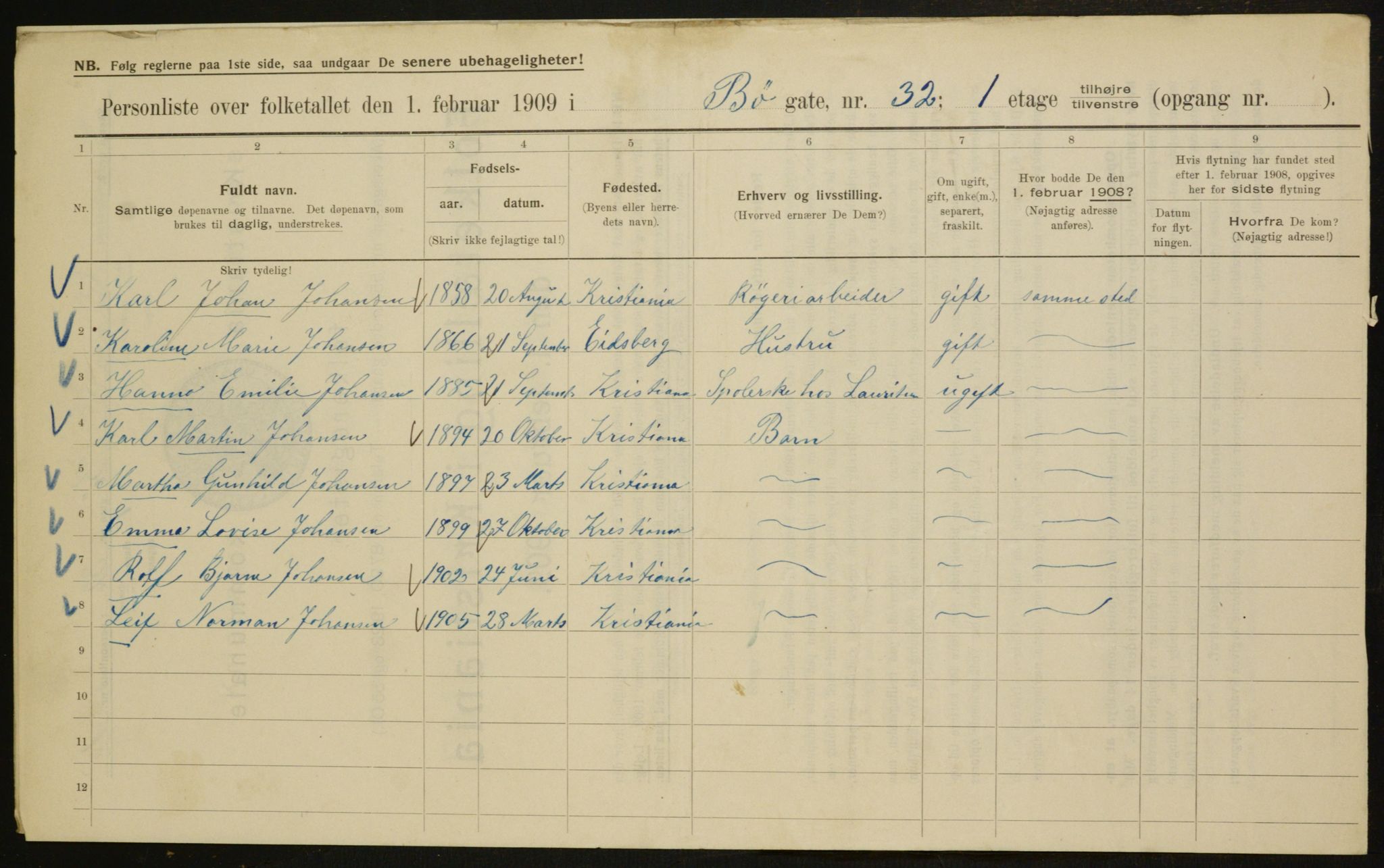 OBA, Municipal Census 1909 for Kristiania, 1909, p. 10215