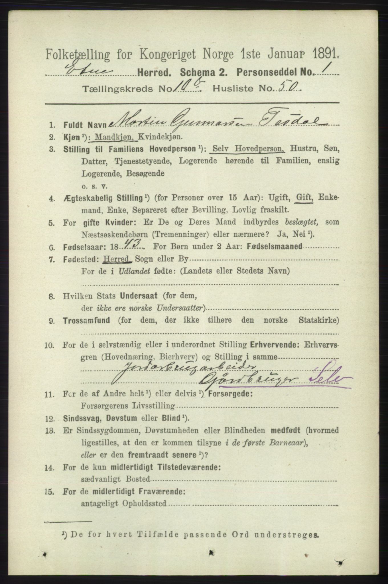 RA, 1891 census for 1211 Etne, 1891, p. 2199