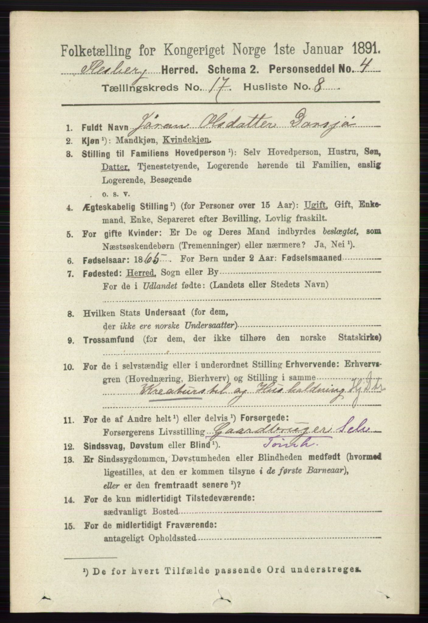 RA, 1891 census for 0631 Flesberg, 1891, p. 3031