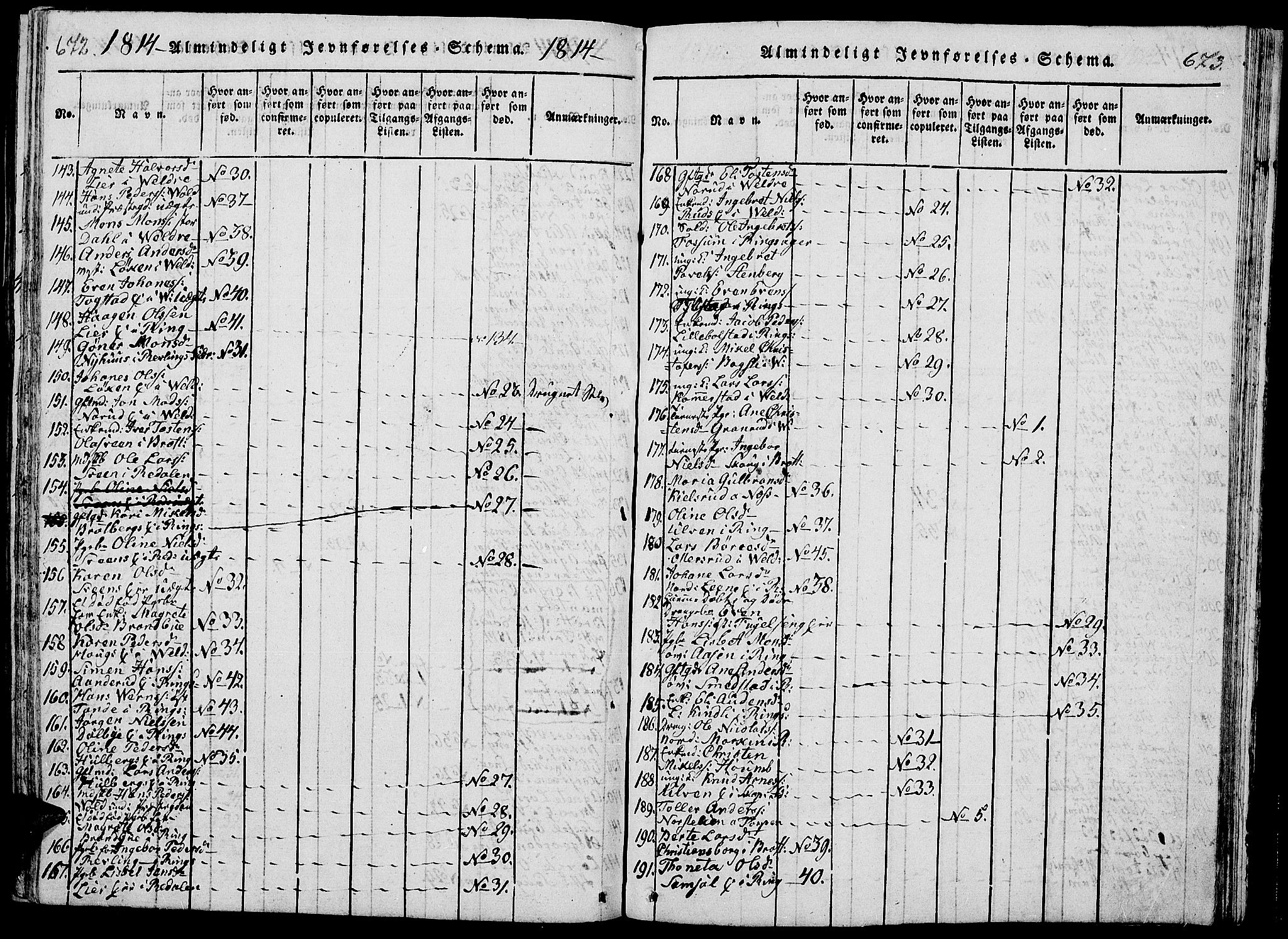 Ringsaker prestekontor, AV/SAH-PREST-014/L/La/L0001: Parish register (copy) no. 1, 1814-1826, p. 672-673