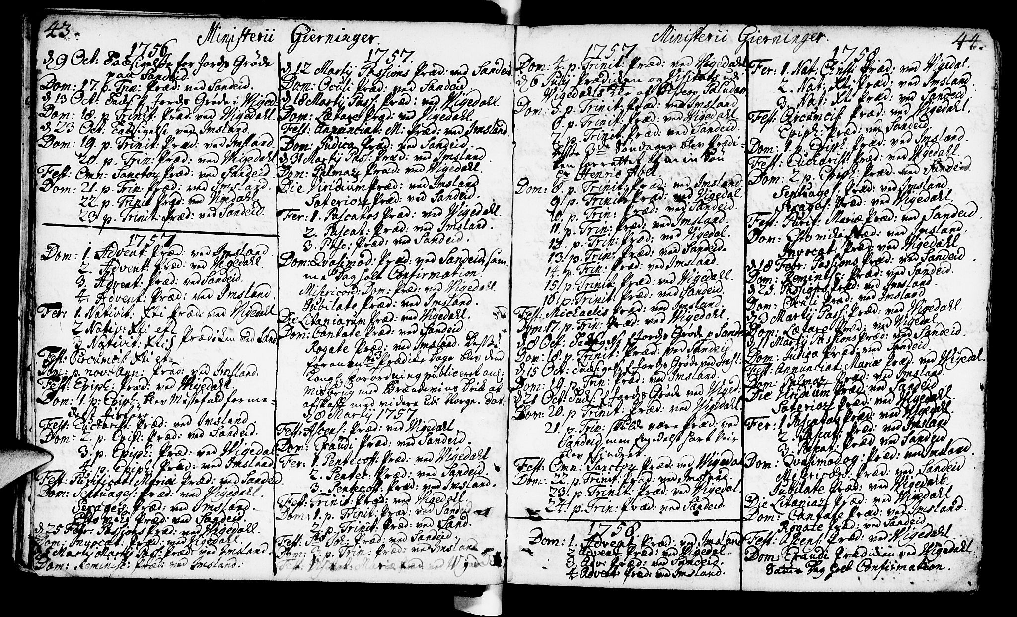 Vikedal sokneprestkontor, AV/SAST-A-101840/01/IV: Parish register (official) no. A 1, 1737-1778, p. 43-44