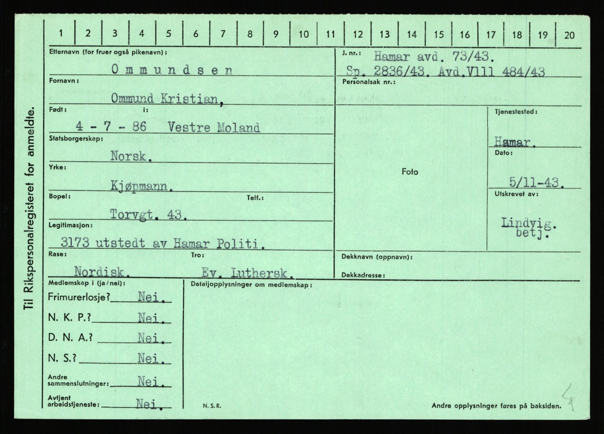 Statspolitiet - Hovedkontoret / Osloavdelingen, AV/RA-S-1329/C/Ca/L0012: Oanæs - Quistgaard	, 1943-1945, p. 2068