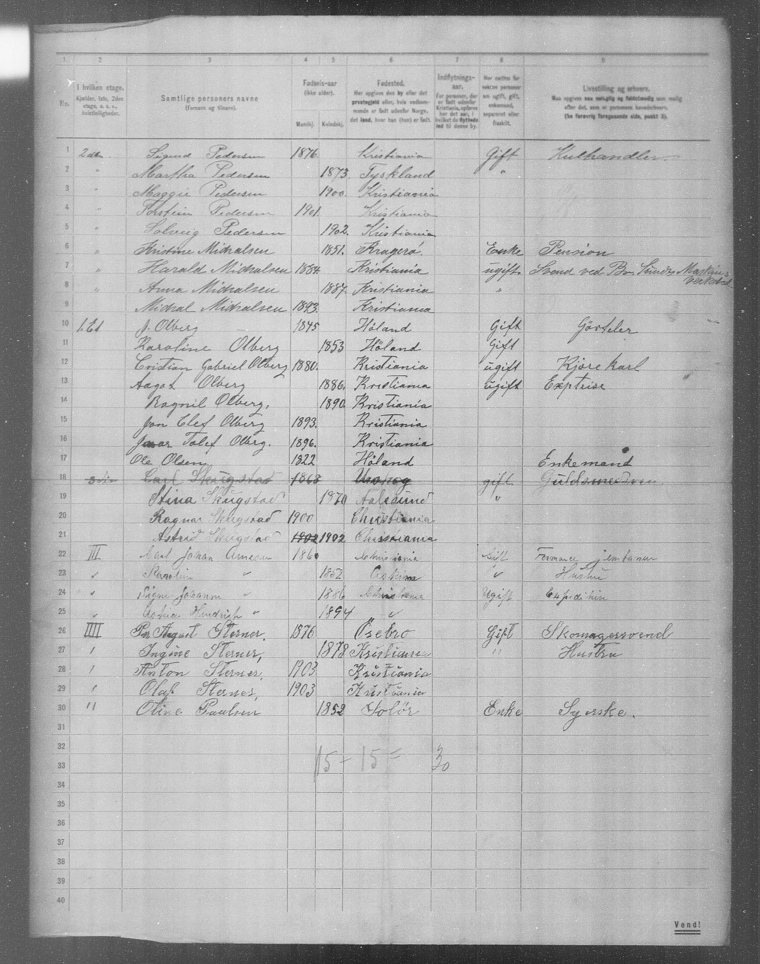 OBA, Municipal Census 1904 for Kristiania, 1904, p. 7390