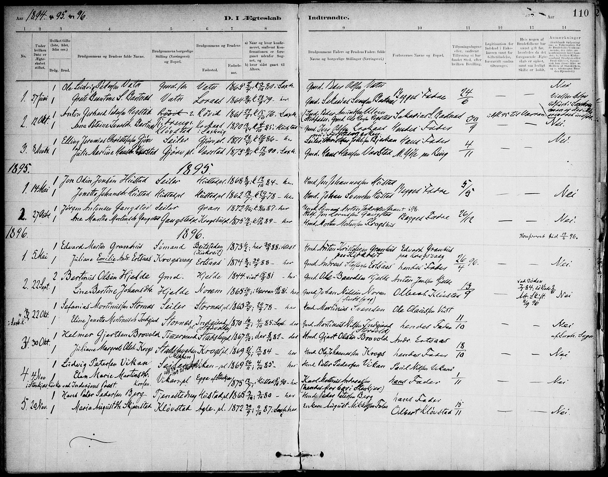 Ministerialprotokoller, klokkerbøker og fødselsregistre - Nord-Trøndelag, AV/SAT-A-1458/732/L0316: Parish register (official) no. 732A01, 1879-1921, p. 110