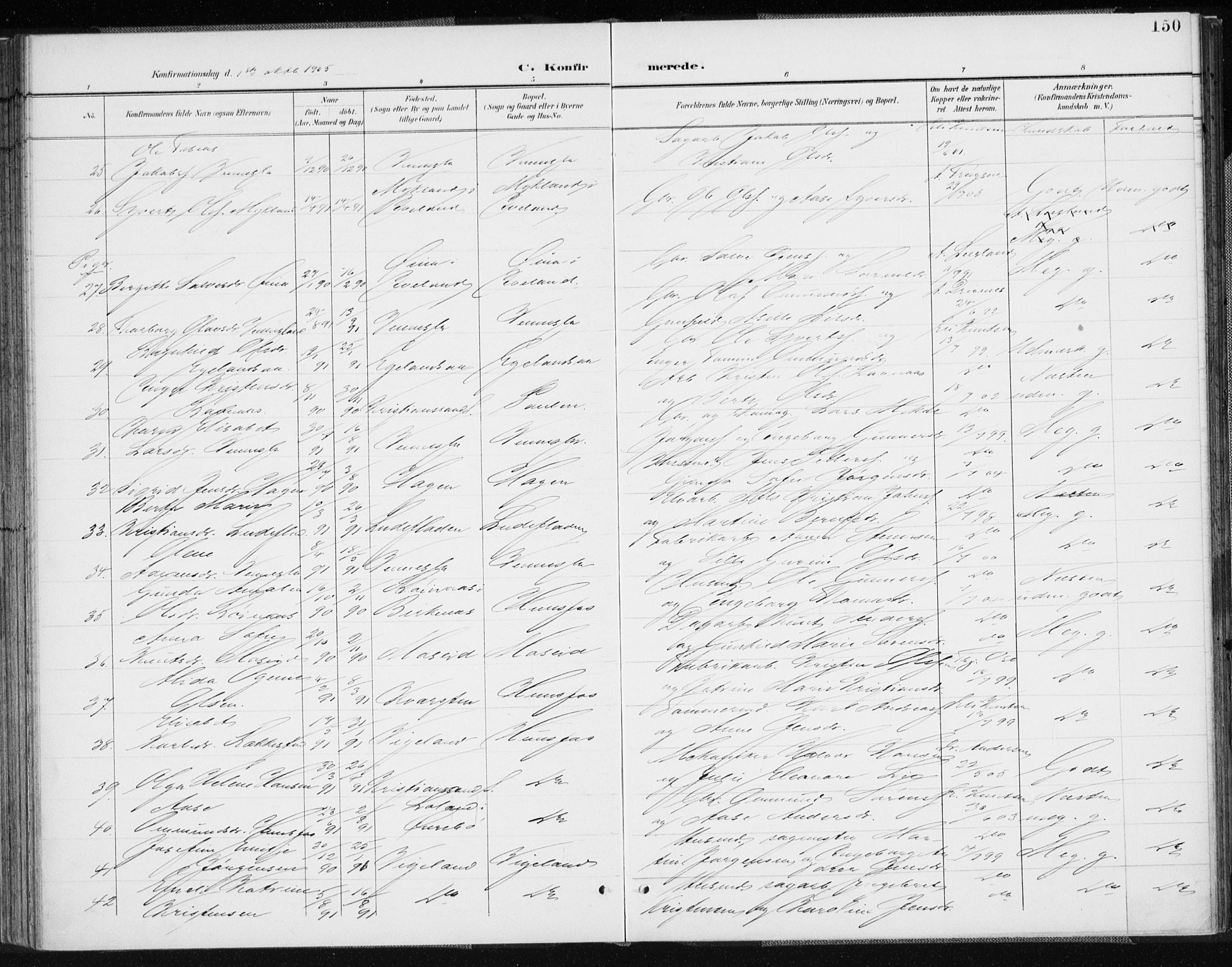 Vennesla sokneprestkontor, SAK/1111-0045/Fa/Fab/L0005: Parish register (official) no. A 5, 1897-1909, p. 150