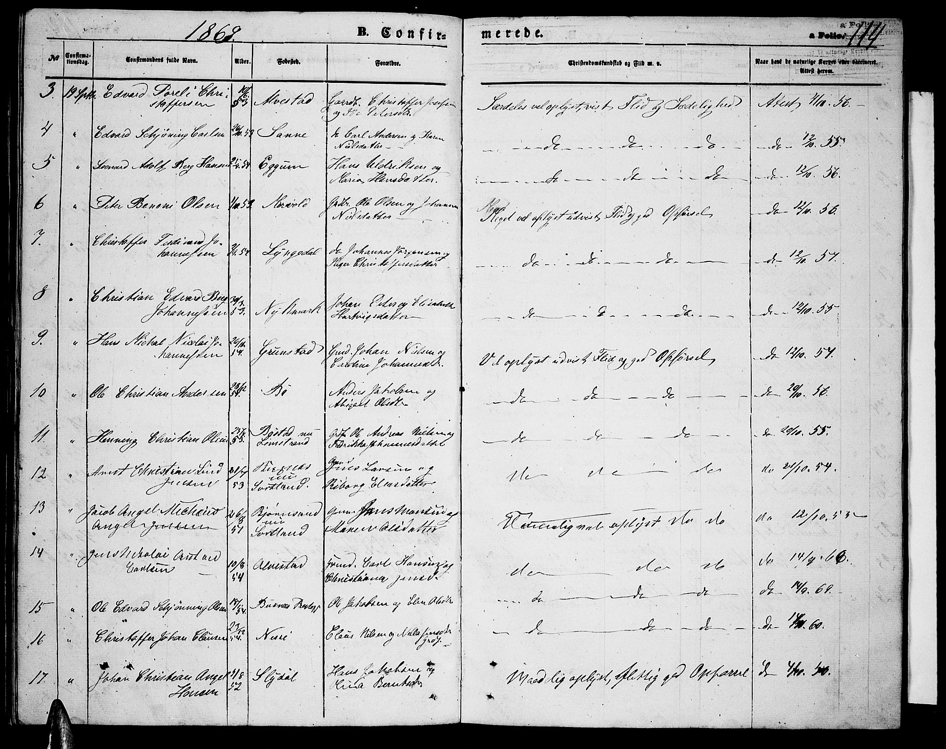 Ministerialprotokoller, klokkerbøker og fødselsregistre - Nordland, AV/SAT-A-1459/880/L1140: Parish register (copy) no. 880C02, 1861-1875, p. 114