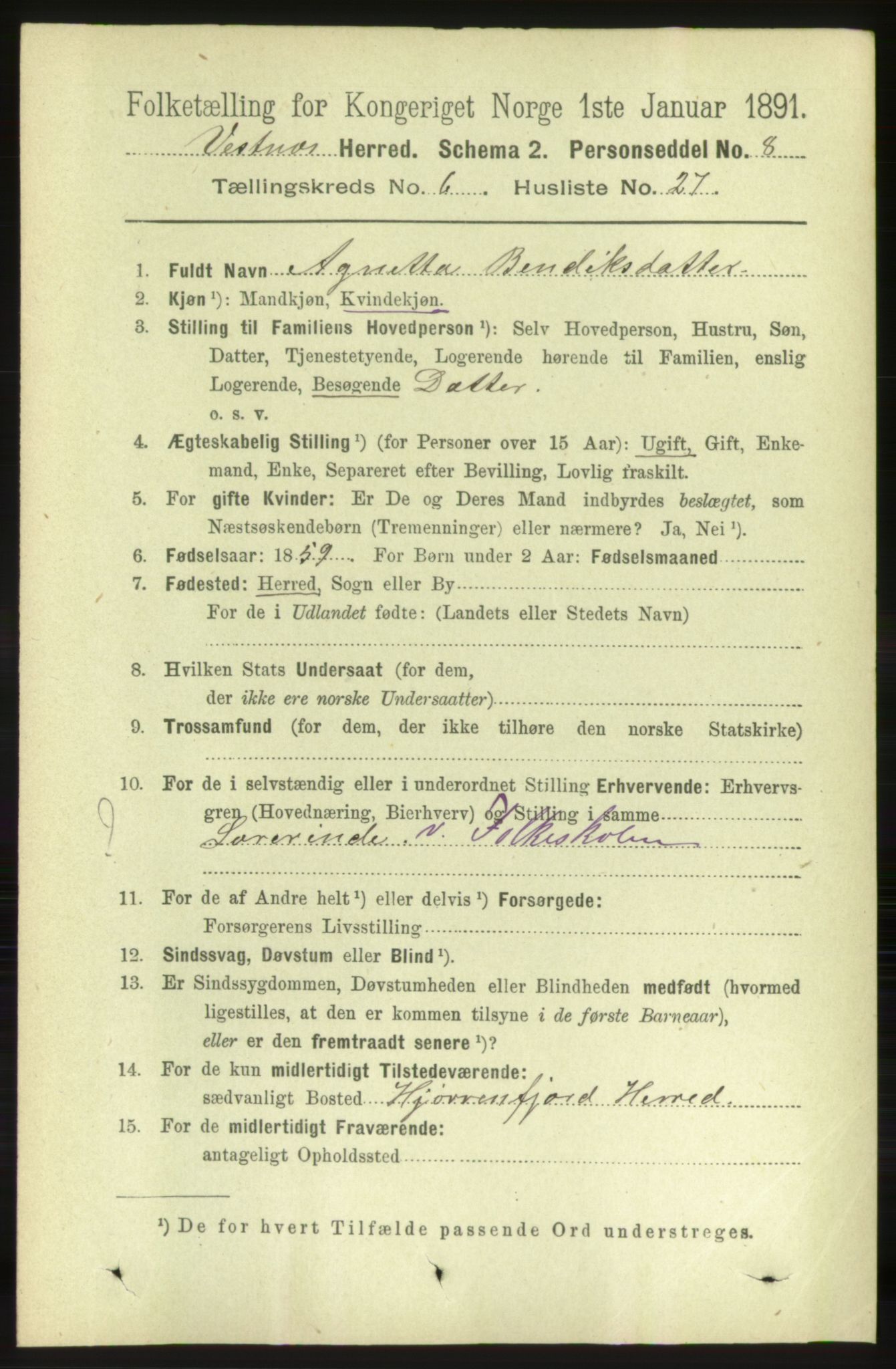 RA, 1891 census for 1535 Vestnes, 1891, p. 2332