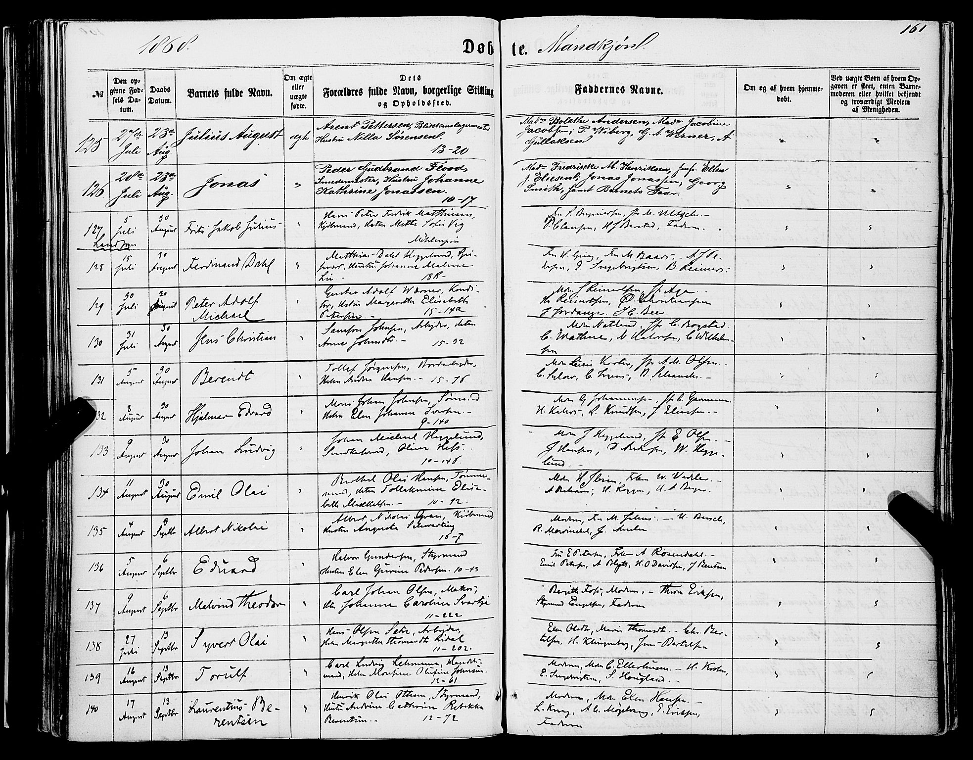 Domkirken sokneprestembete, SAB/A-74801/H/Haa/L0021: Parish register (official) no. B 4, 1859-1871, p. 161