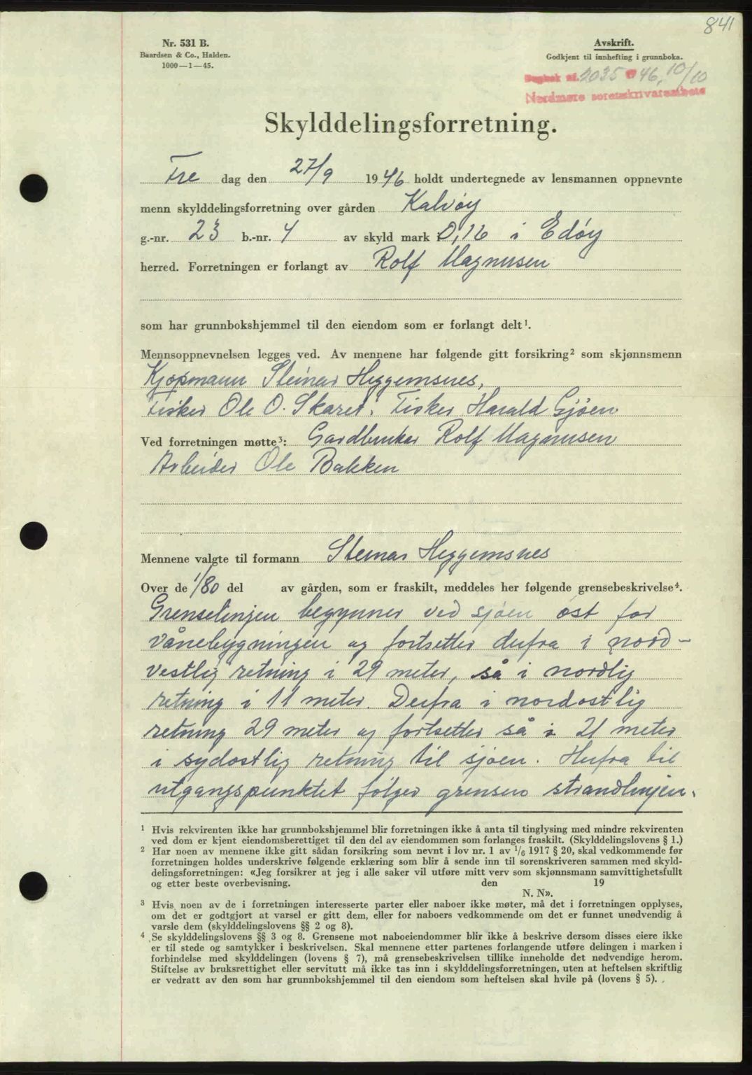 Nordmøre sorenskriveri, AV/SAT-A-4132/1/2/2Ca: Mortgage book no. A102, 1946-1946, Diary no: : 2035/1946