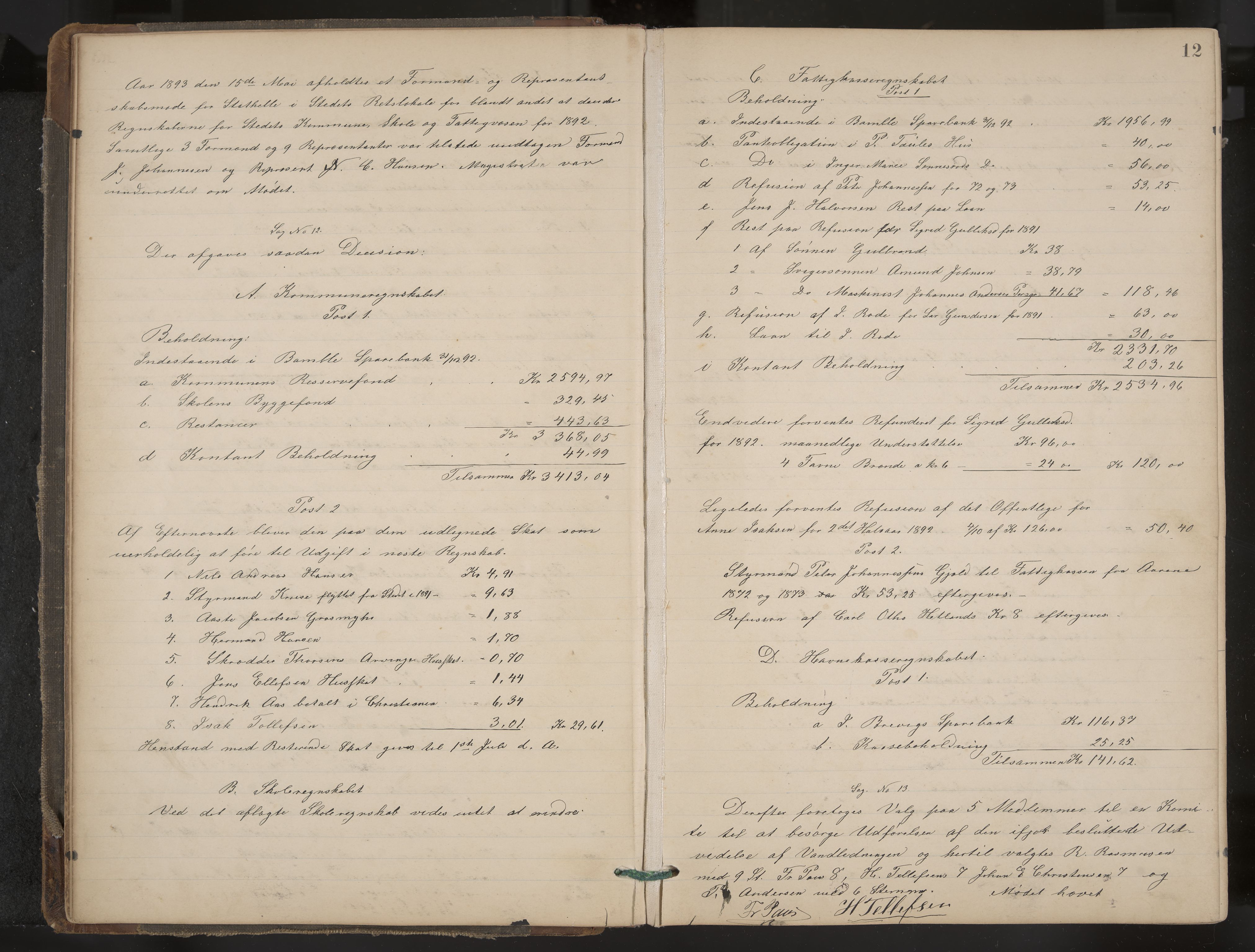 Stathelle formannskap og sentraladministrasjon, IKAK/0803021/A/L0002: Møtebok, 1892-1909, p. 12