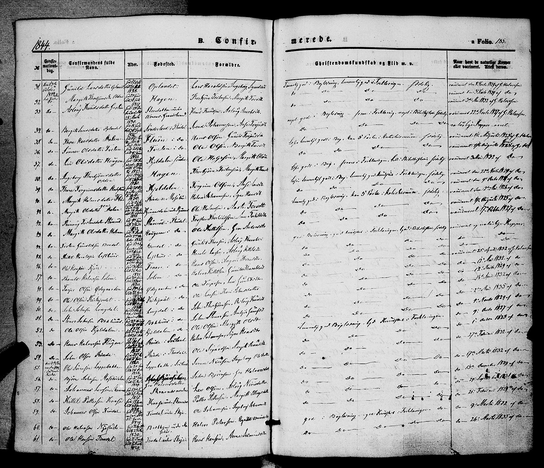 Hjartdal kirkebøker, SAKO/A-270/F/Fa/L0008: Parish register (official) no. I 8, 1844-1859, p. 185