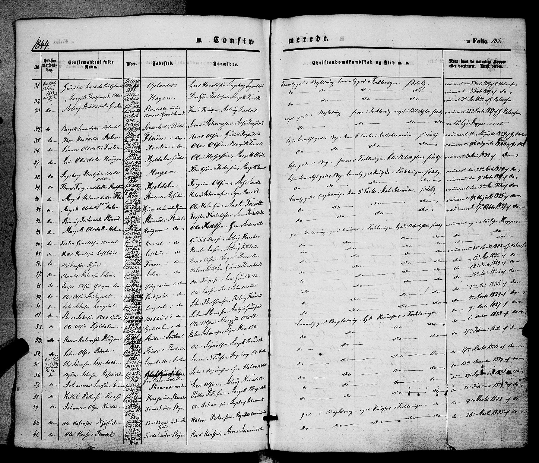 Hjartdal kirkebøker, AV/SAKO-A-270/F/Fa/L0008: Parish register (official) no. I 8, 1844-1859, p. 185