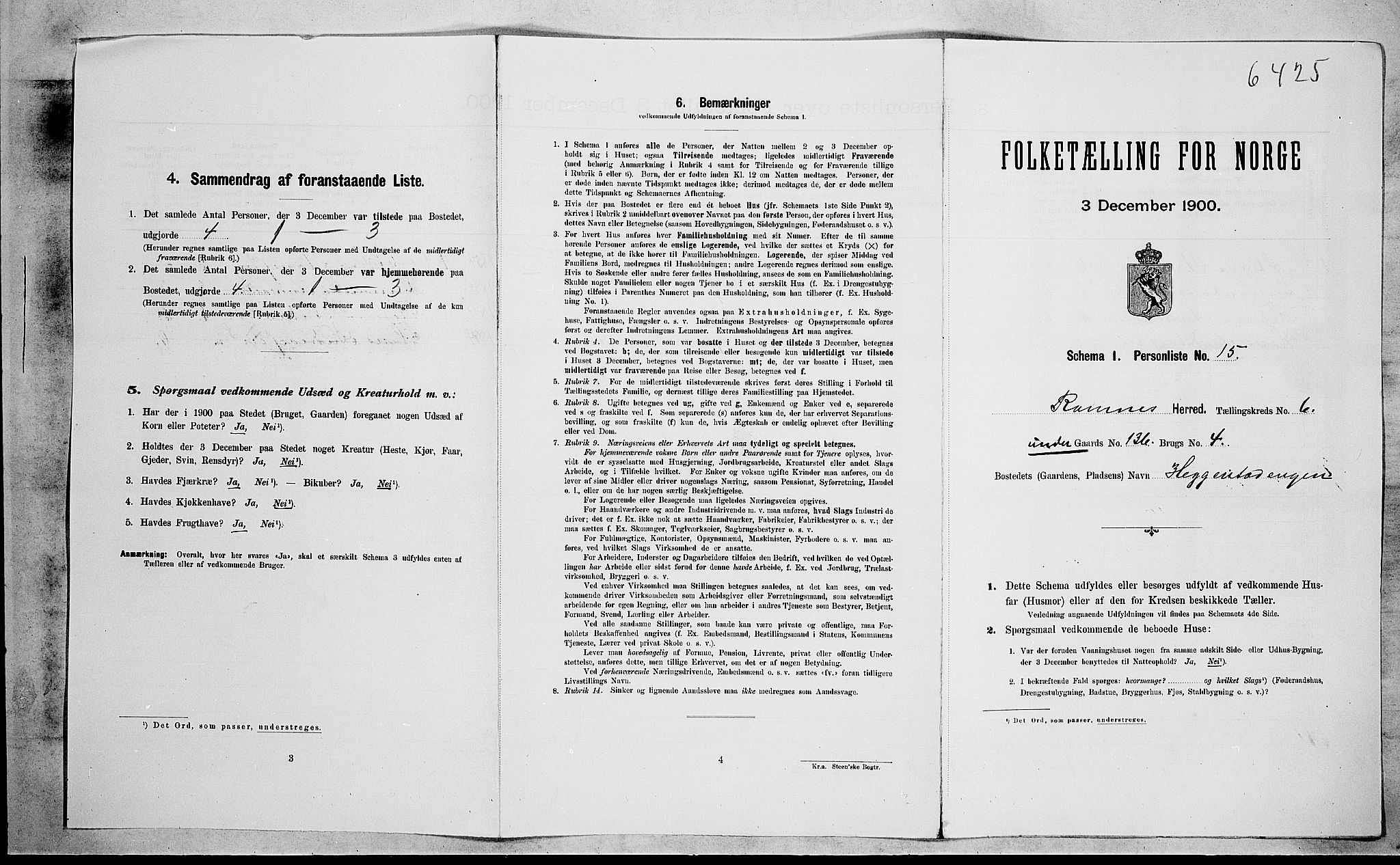 RA, 1900 census for Ramnes, 1900, p. 998