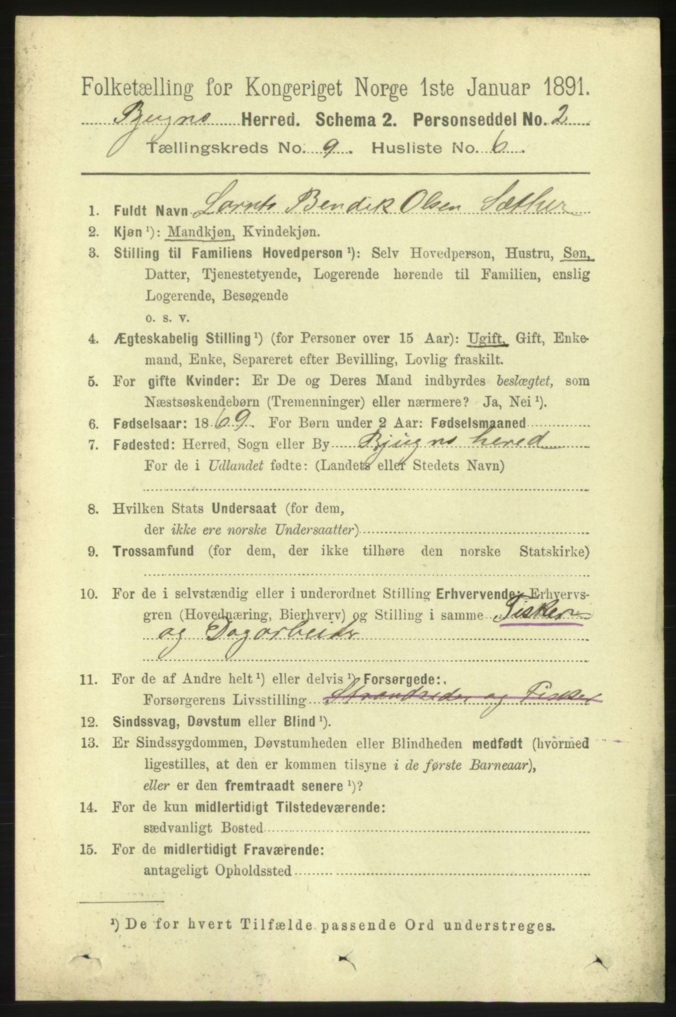 RA, 1891 census for 1627 Bjugn, 1891, p. 2411