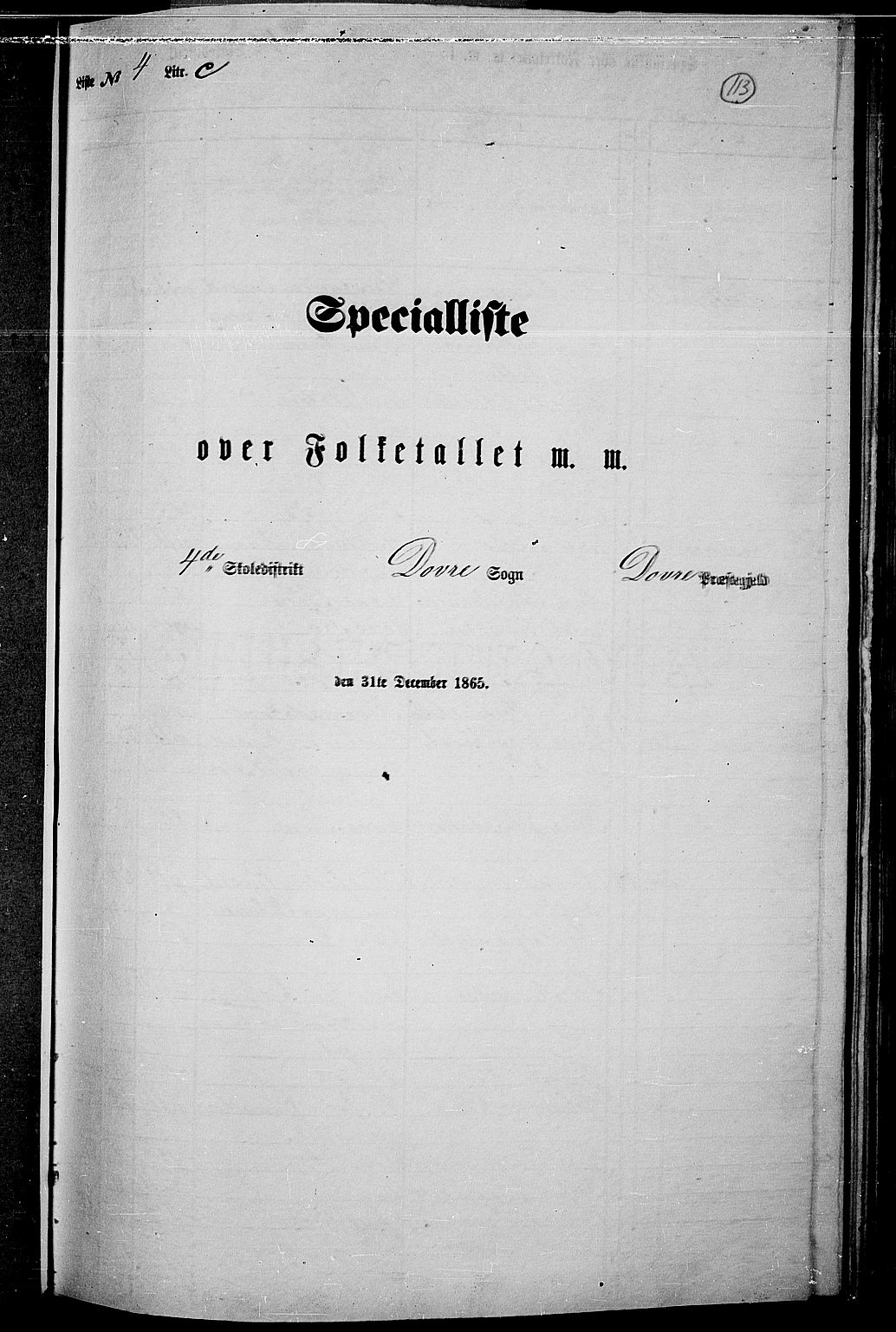 RA, 1865 census for Dovre, 1865, p. 109