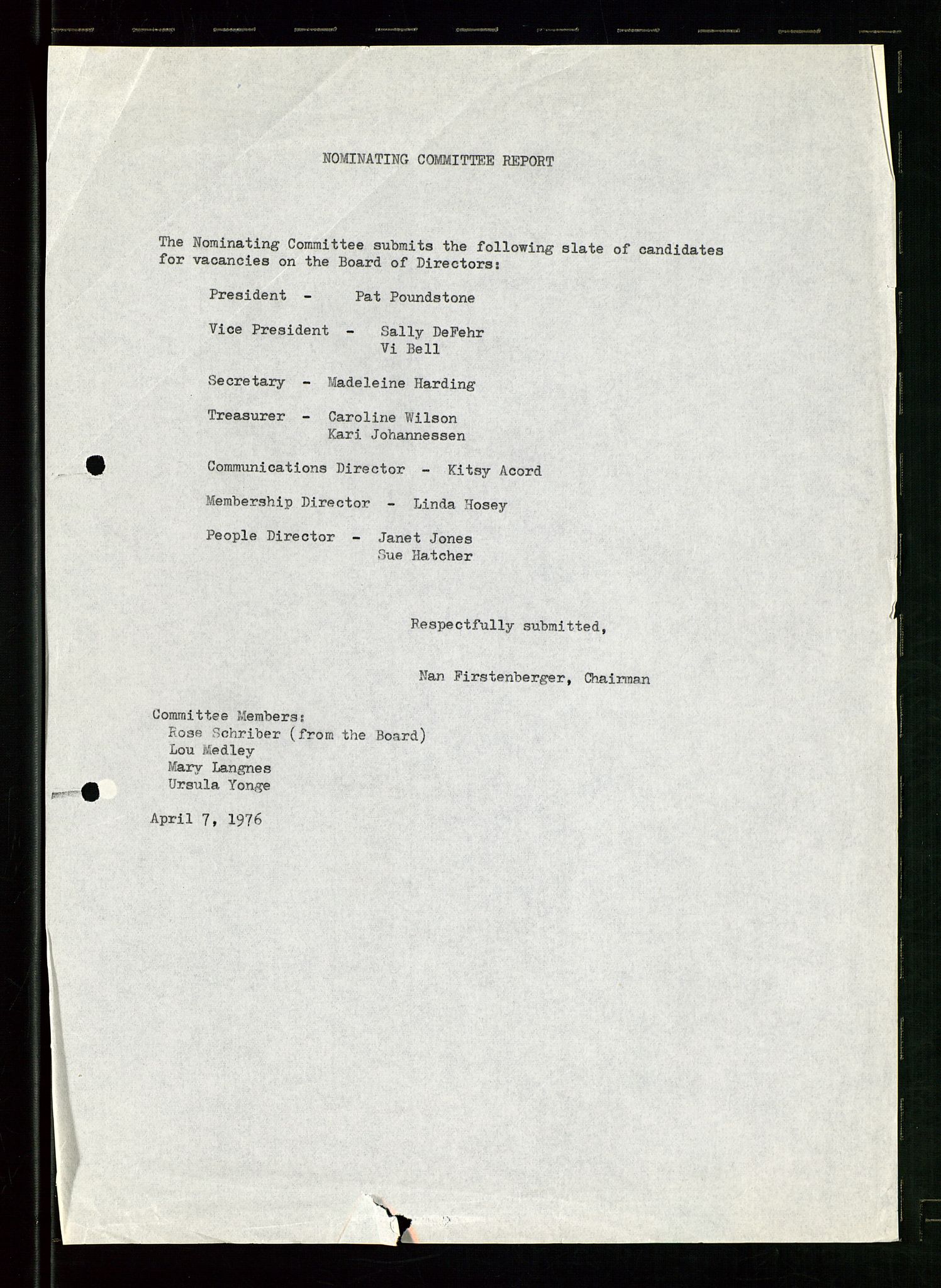 PA 1547 - Petroleum Wives Club, AV/SAST-A-101974/D/Da/L0001: President's file, 1975-1980