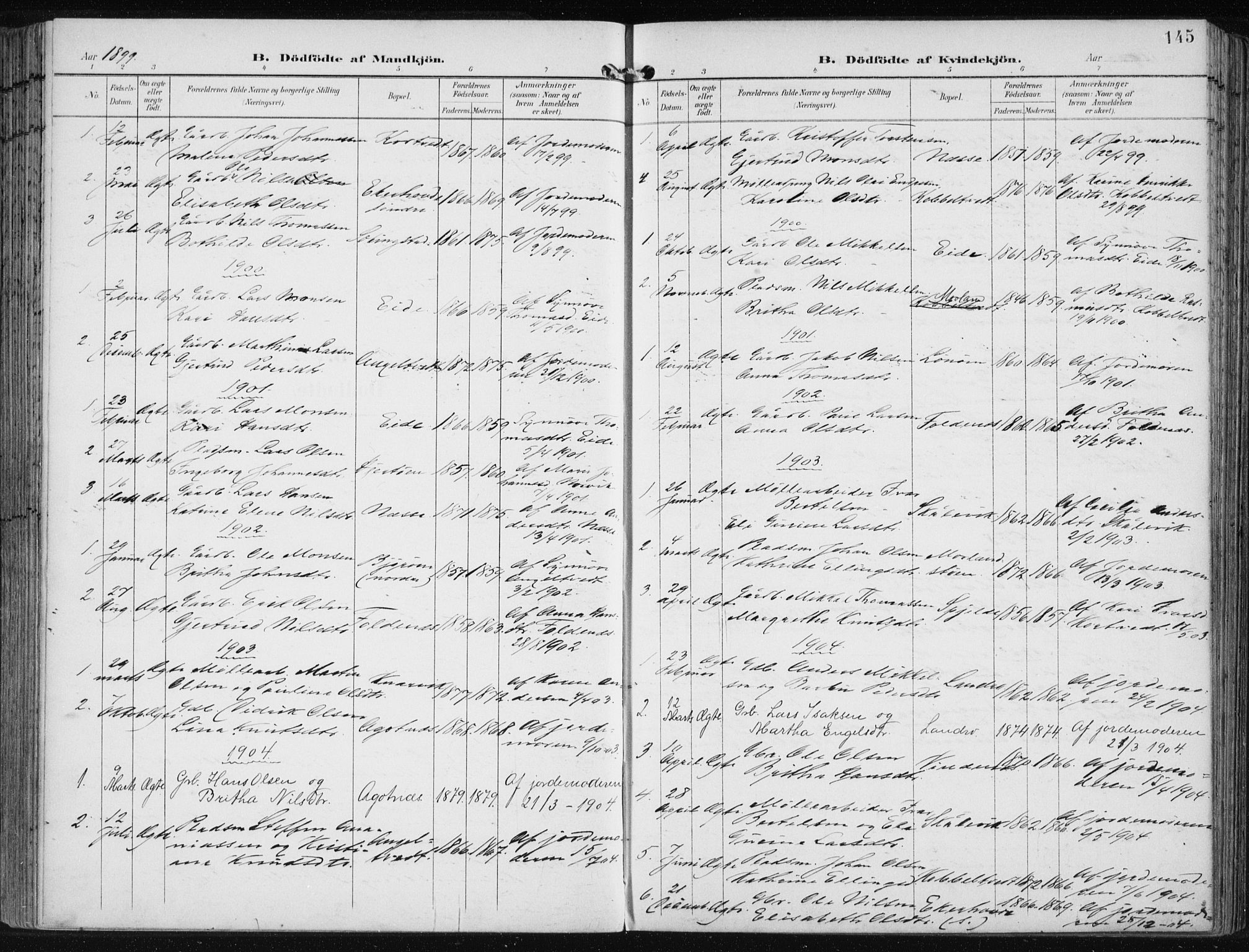 Fjell sokneprestembete, SAB/A-75301/H/Haa: Parish register (official) no. A  9, 1899-1910, p. 145