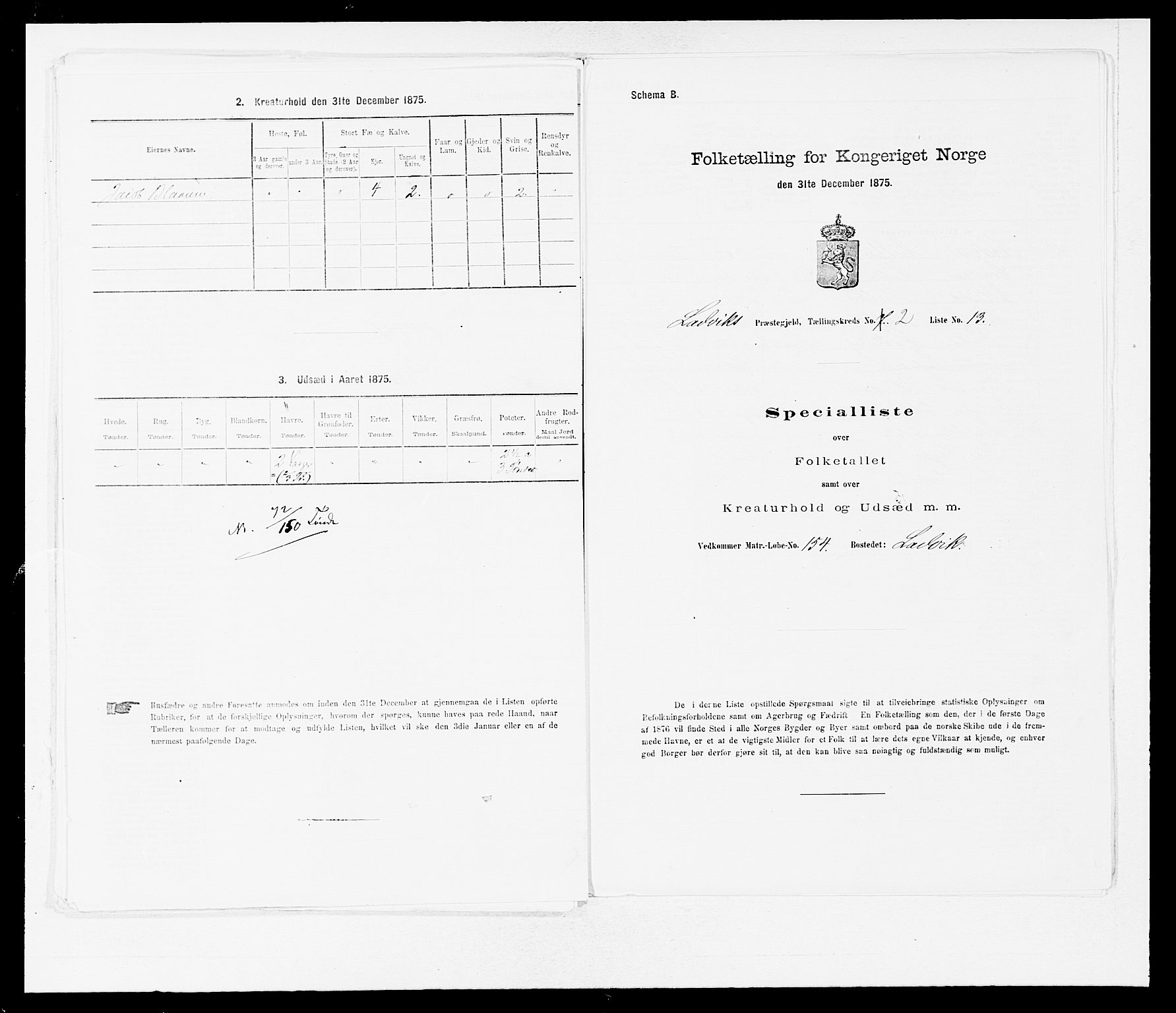 SAB, 1875 census for 1415P Lavik, 1875, p. 147