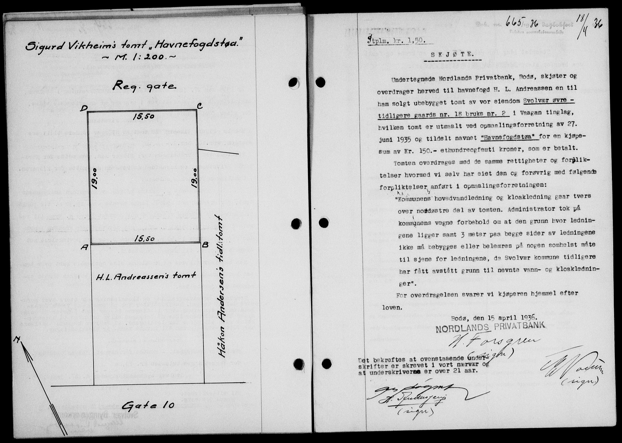 Lofoten sorenskriveri, SAT/A-0017/1/2/2C/L0033b: Mortgage book no. 33b, 1936-1936, Diary no: : 665/1936