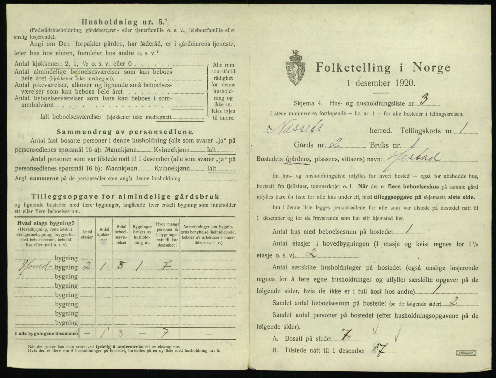 SAT, 1920 census for Nesset, 1920, p. 42