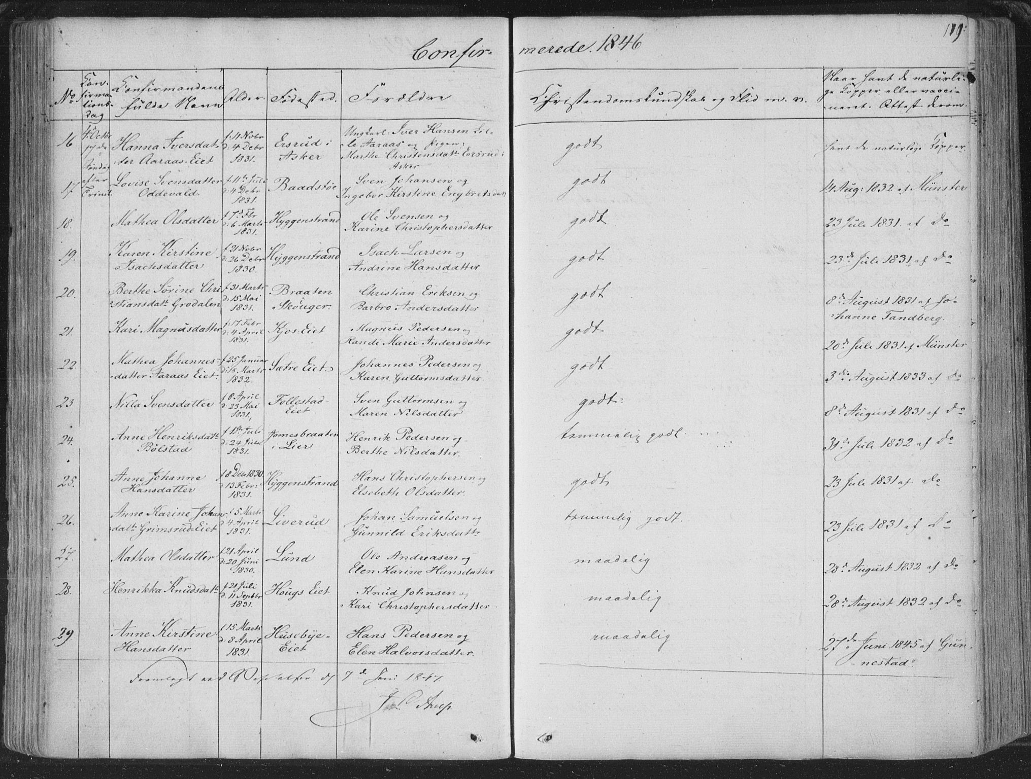 Røyken kirkebøker, AV/SAKO-A-241/F/Fa/L0005: Parish register (official) no. 5, 1833-1856, p. 119